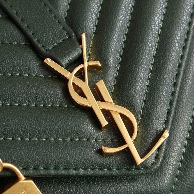 Saint Laurent Medium Classic College Chain Bag In Matelasse Leather Green Gold - 1:1High-quality replica