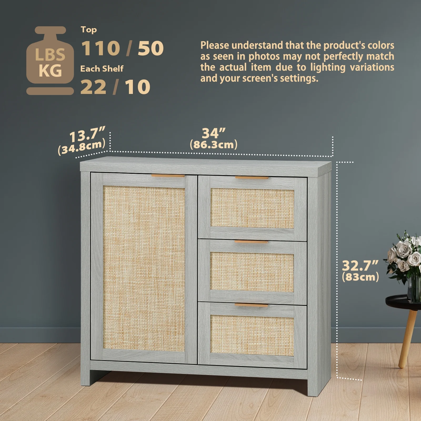 ARKANTOS Sideboards and Buffets, Boho Storage Cabinets with Rattan Doors and Drawers, Natural Oak - Image 20