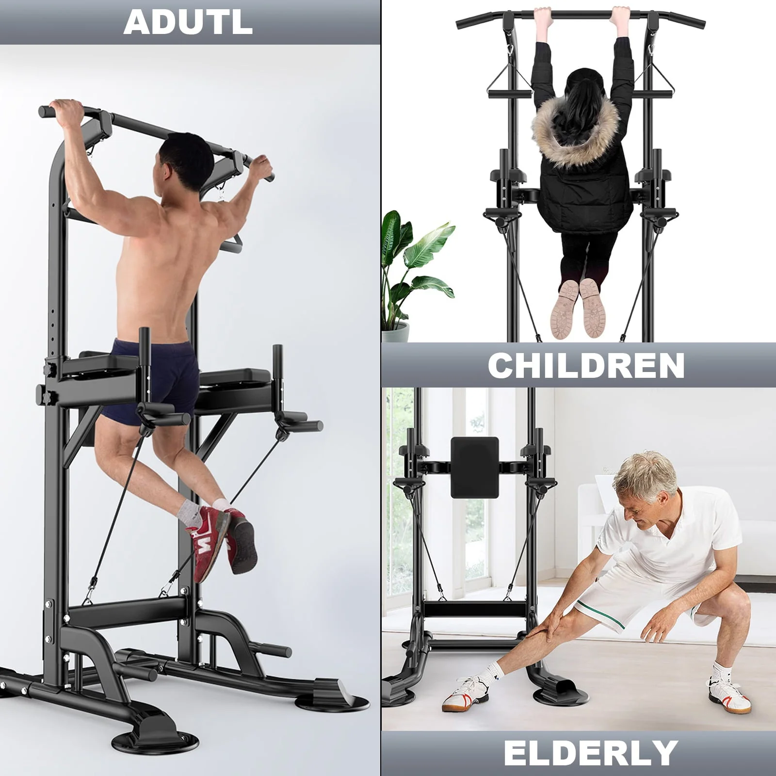 Tappio Multifunction Power Tower Dip Bar Station Pull Up Bar Stand for Home Gym, Adjustable Strength Training Fitness Equipment with Backrest,400lb Capacity - Image 4