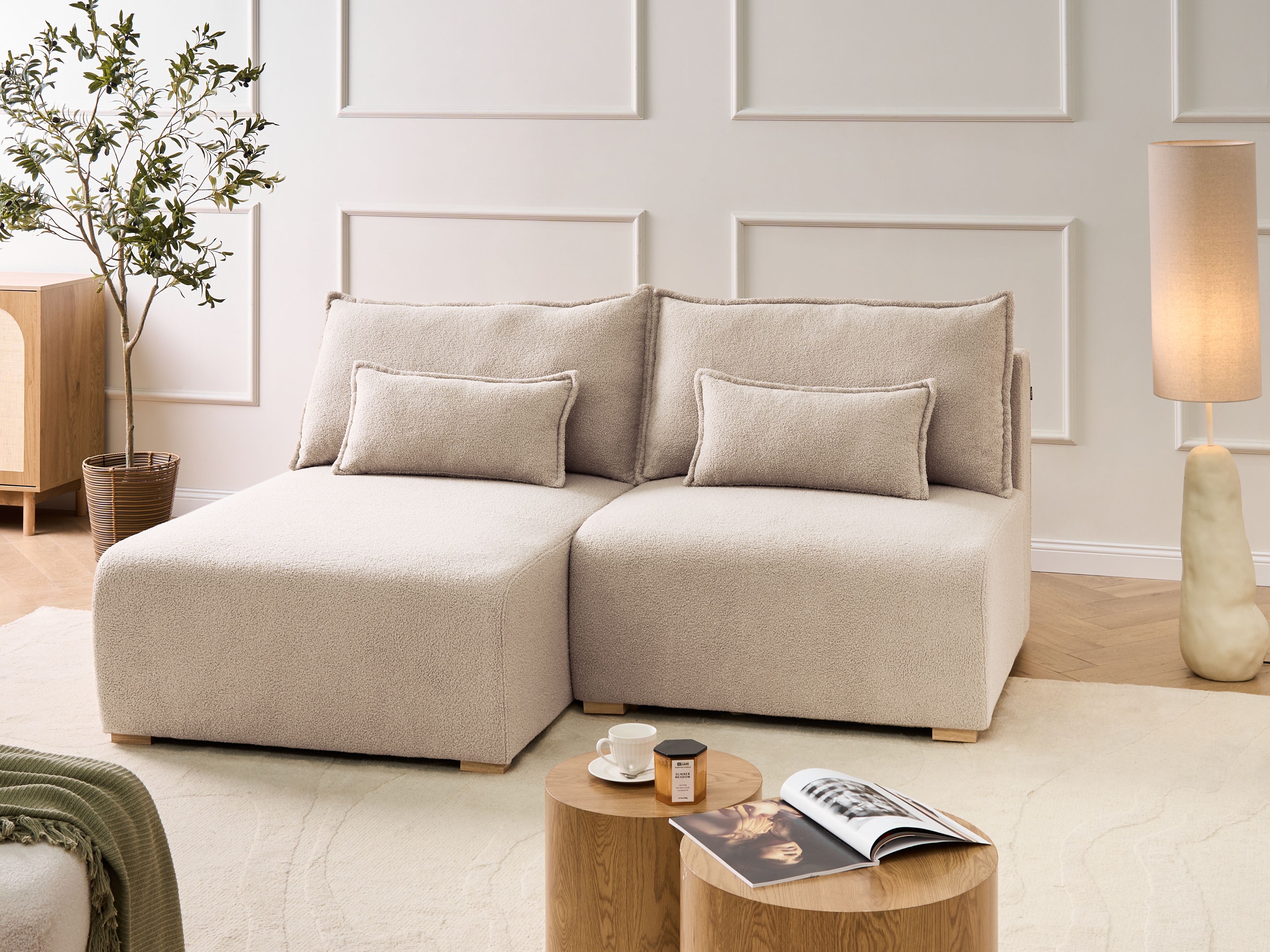 Modular Corner Sofa NERBO Boucle Beige Right Hand