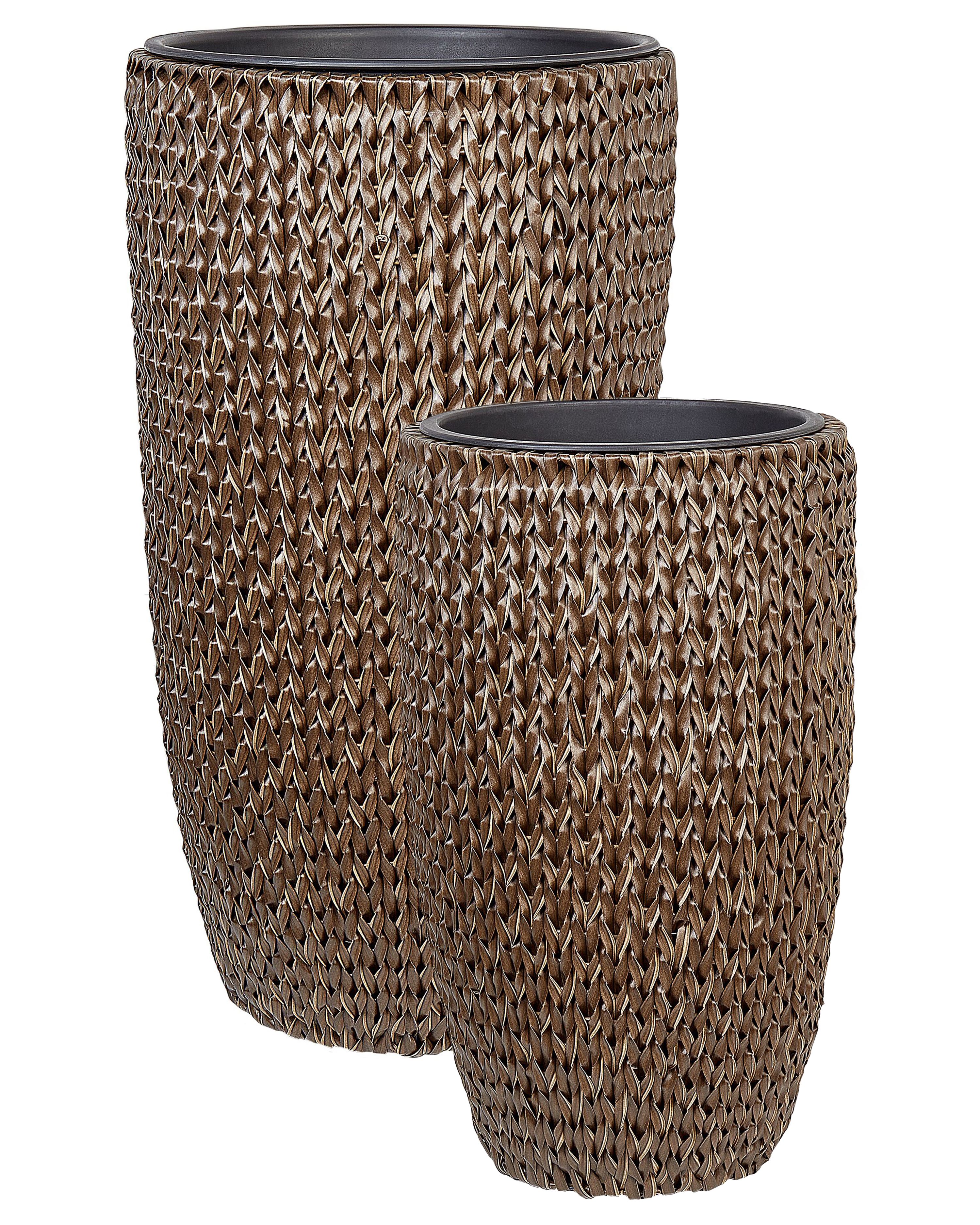 Set of 2 Plant Pots CEDRUS PE Rattan 37/45 cm Brown