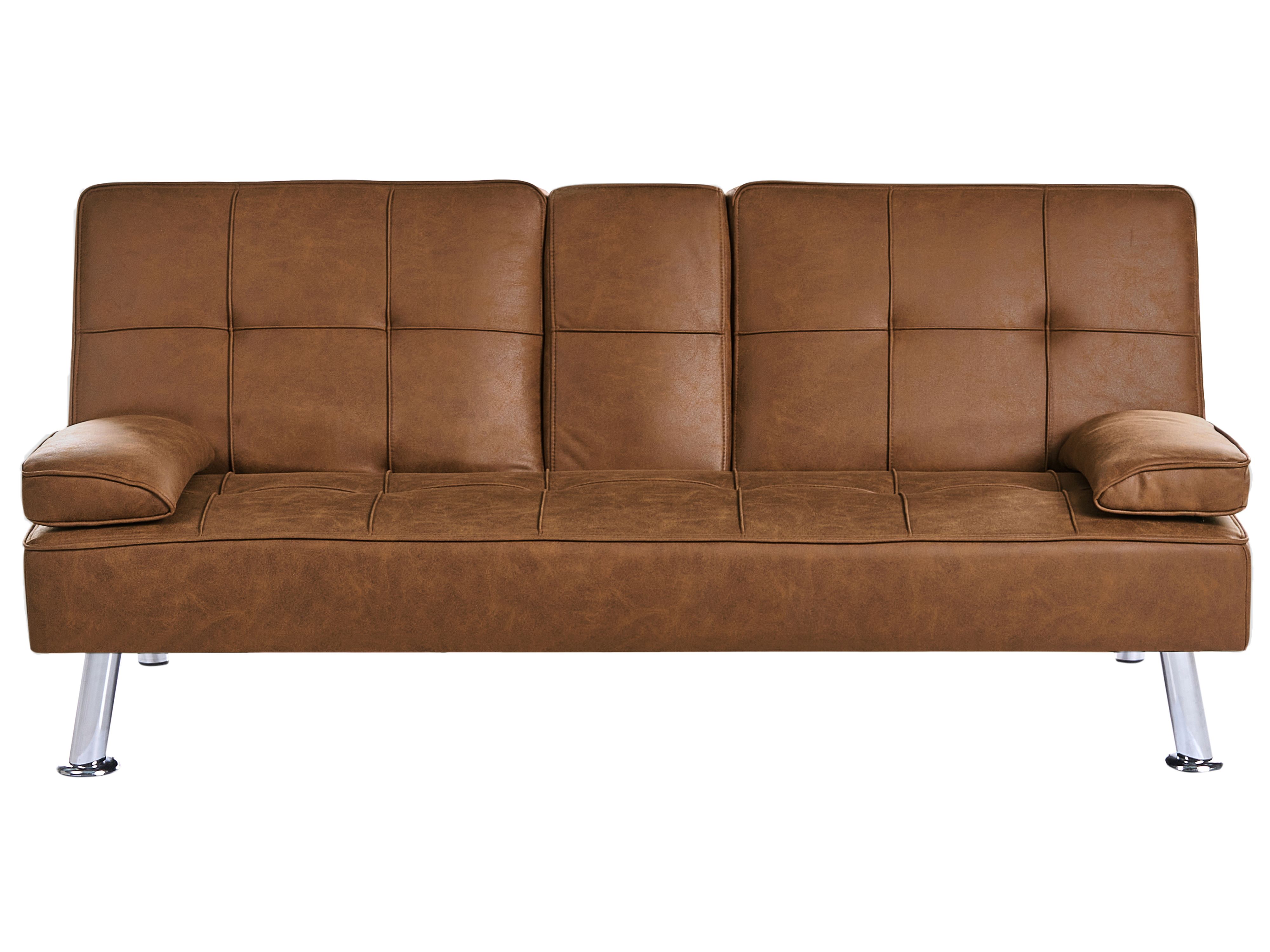 Sofa Bed 3 Seater ROXEN Faux Leather Golden Brown