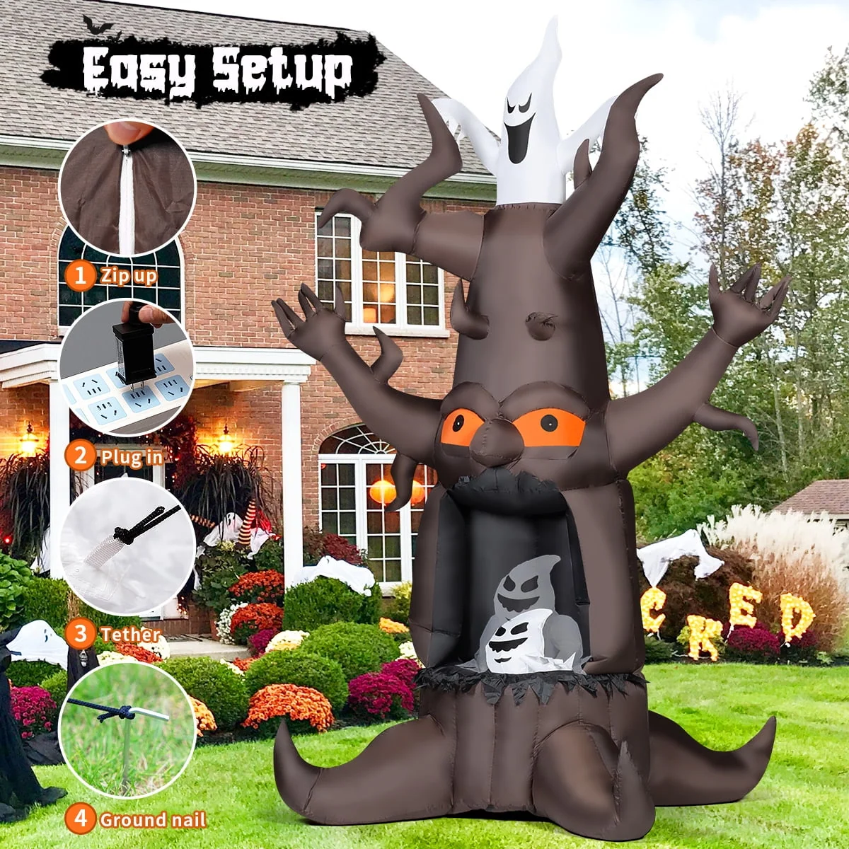 GOOSH Halloween Inflatables 9 FT Animated Halloween Tree Inflatables with Built-in LED lights, Scary Spooky Tree Inflatable with White Ghost, Outdoor Halloween Decorations for Halloween Holiday Party - Image 5 GOOSH Halloween Inflatables 9 FT Animated Halloween Tree Inflatables with Built-in LED lights, Scary Spooky Tree Inflatable with White Ghost, Outdoor Halloween Decorations for Halloween Holiday Party - Image 5