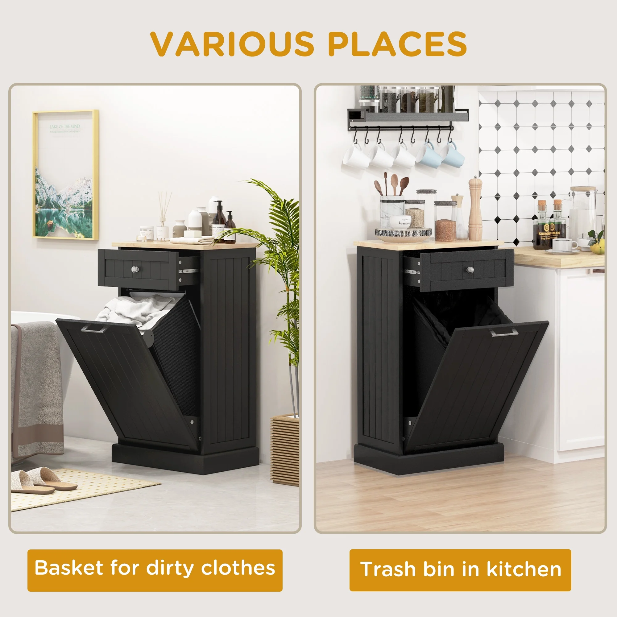 HOMCOM Kitchen Tilt Out Trash Bin Cabinet, Free Standing Recycling Cabinet - Image 9
