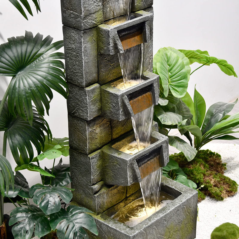 5-Tier Modern Cascading Indoor/Outdoor Fountain With LED Lights - Resin and Fiberglass - Image 6 5-Tier Modern Cascading Indoor/Outdoor Fountain With LED Lights - Resin and Fiberglass - Image 6