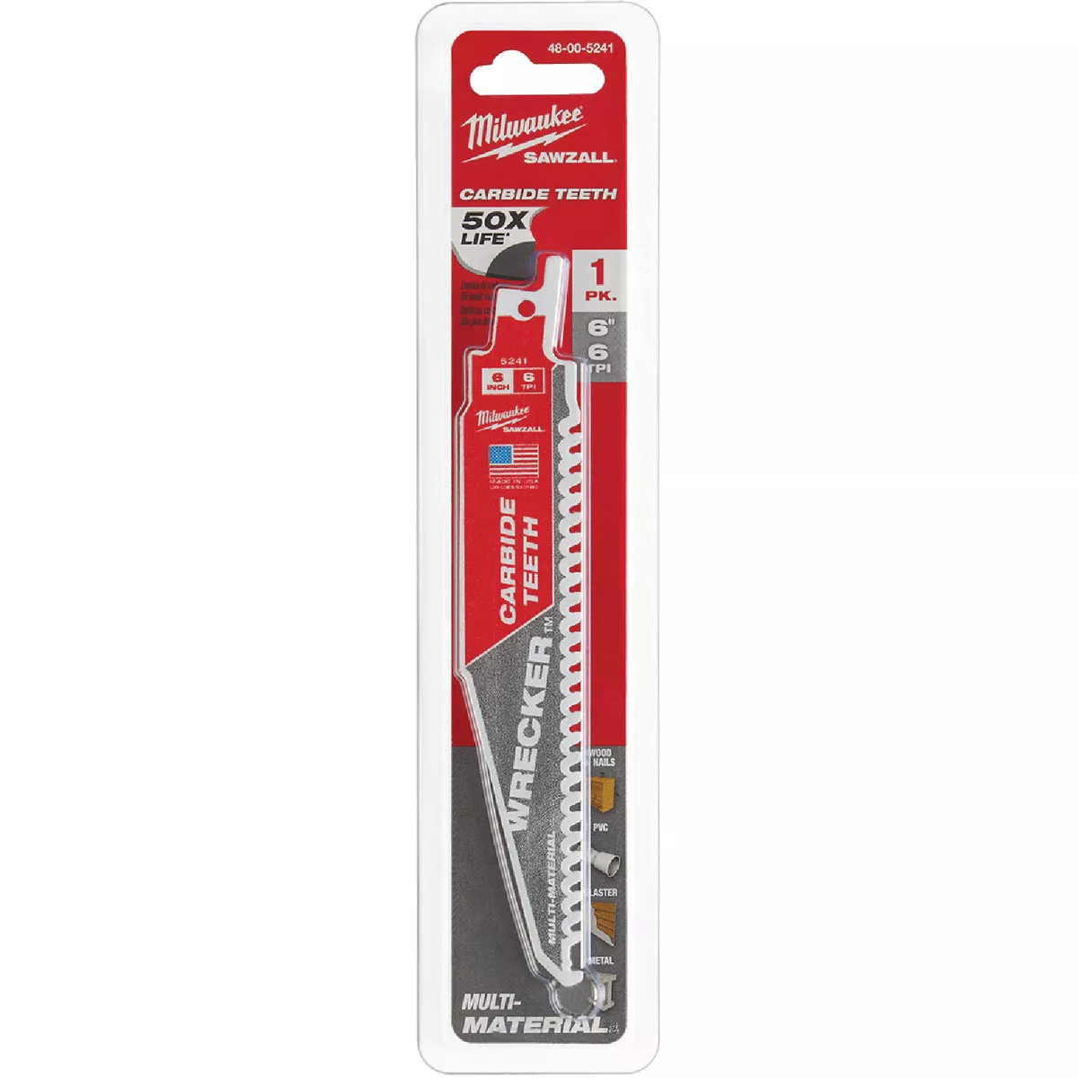 Milwaukee SAWZALL WRECKER 6 In. 6 TPI Carbide Multi-Material Reciprocating Saw Blade