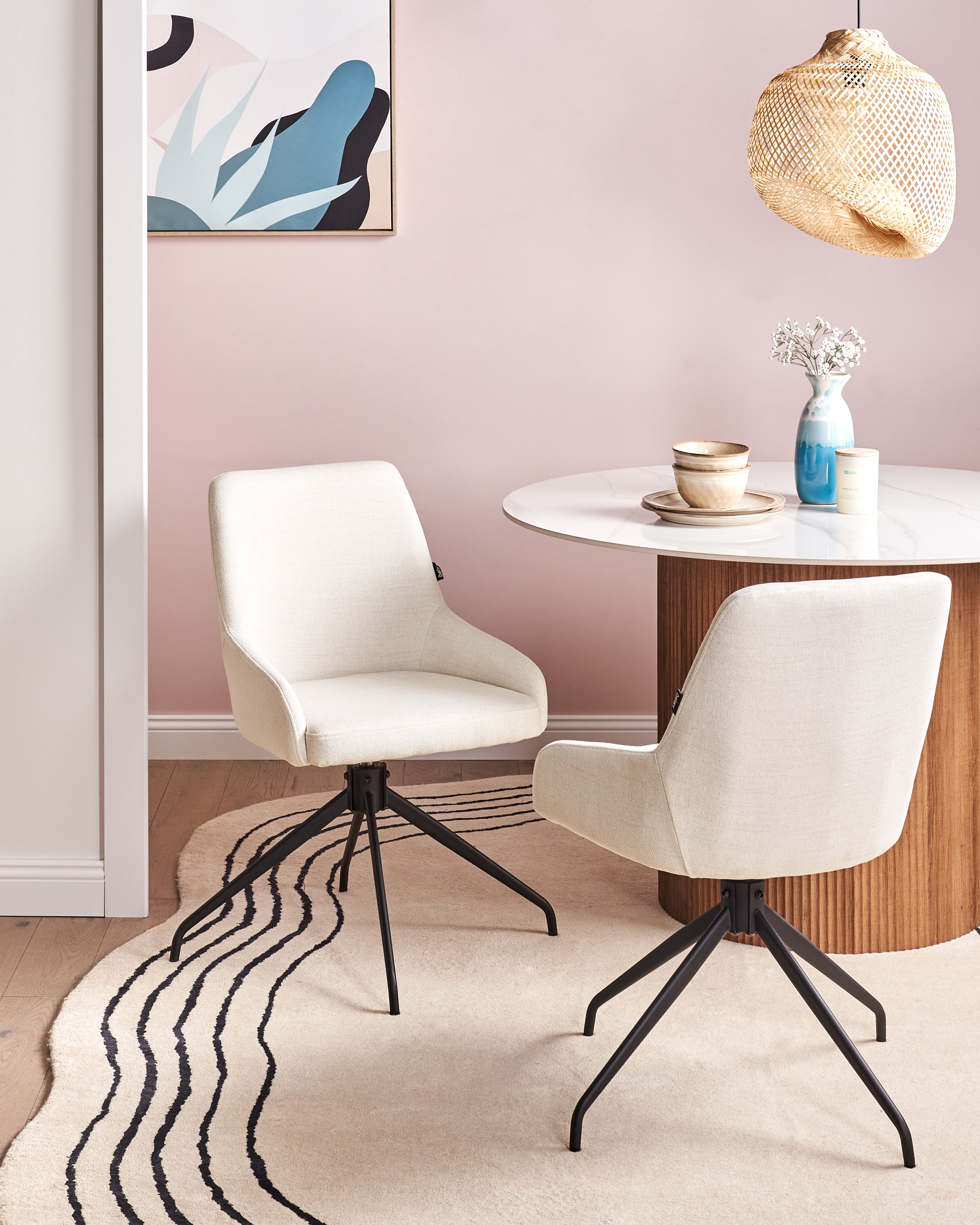 Set of 2 Dining Chairs Swivel JENNER Fabric Off-White