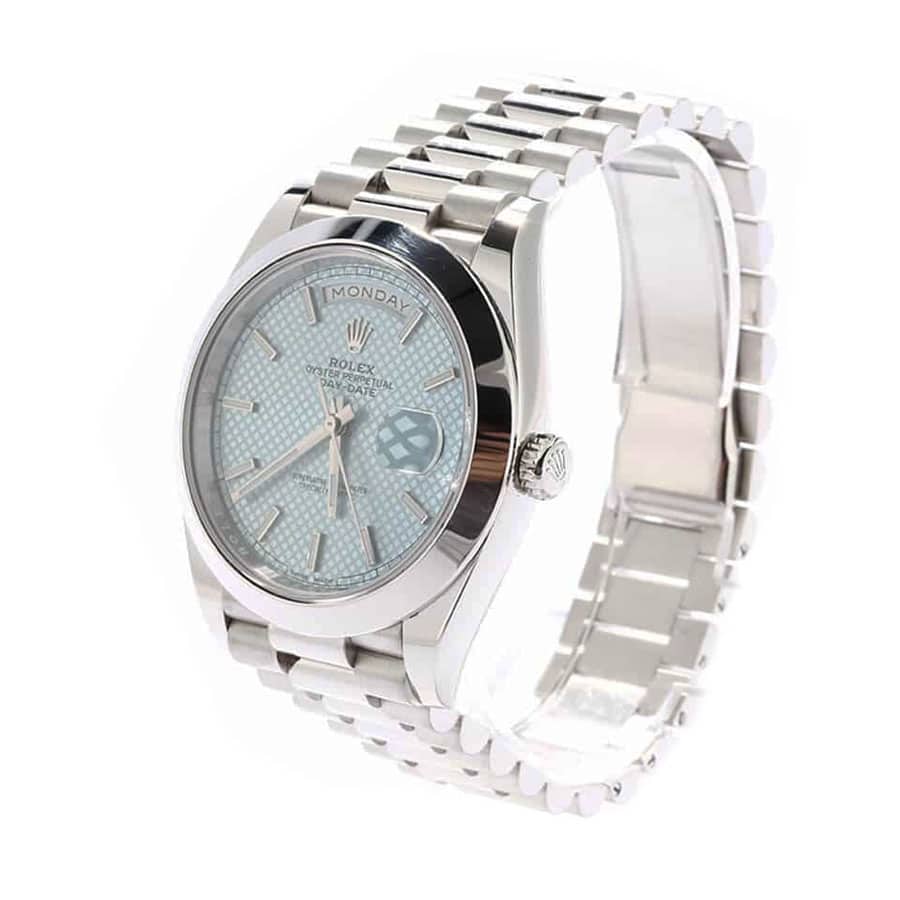 Rolex Day Date Ice Blue Baguette Dial Platinum Presidential 228206 Replica - Elite Watch Atelier