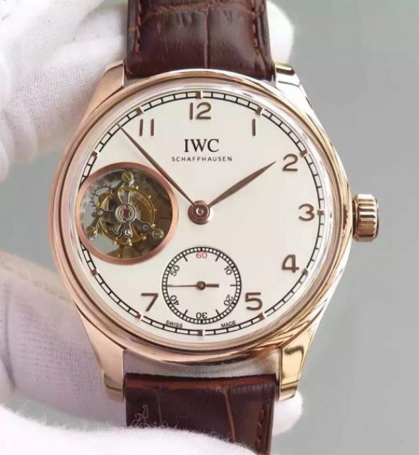 Replica IWC TF Portuguese Tourbillon IW5463 RG White Dial Leather Strap - Top club