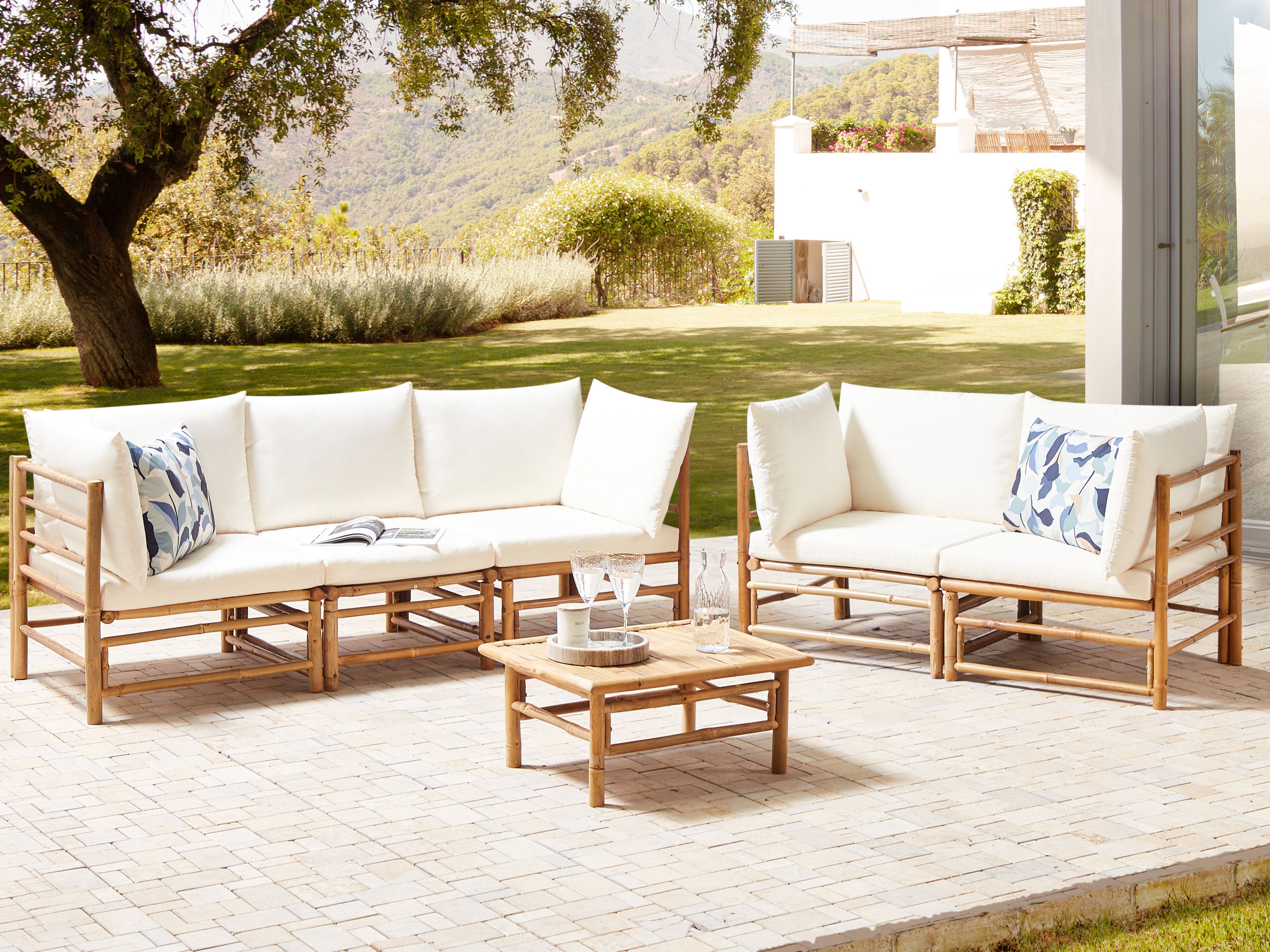 Garden Lounge Set with Table 5 Seater CERRETO Bamboo Off-White