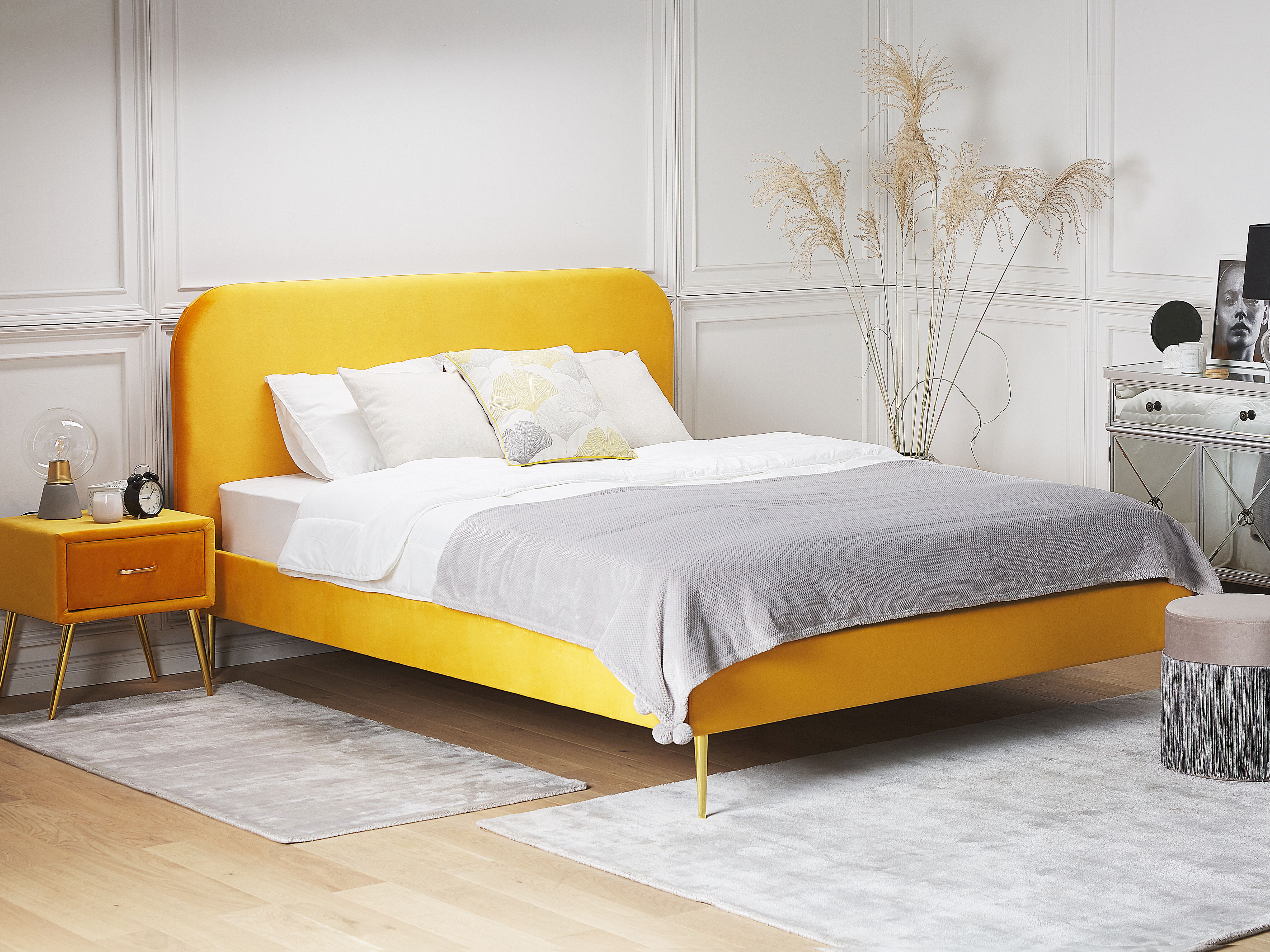 Bed Velvet FLAYAT 180 x 200 cm (EU Super King) Yellow