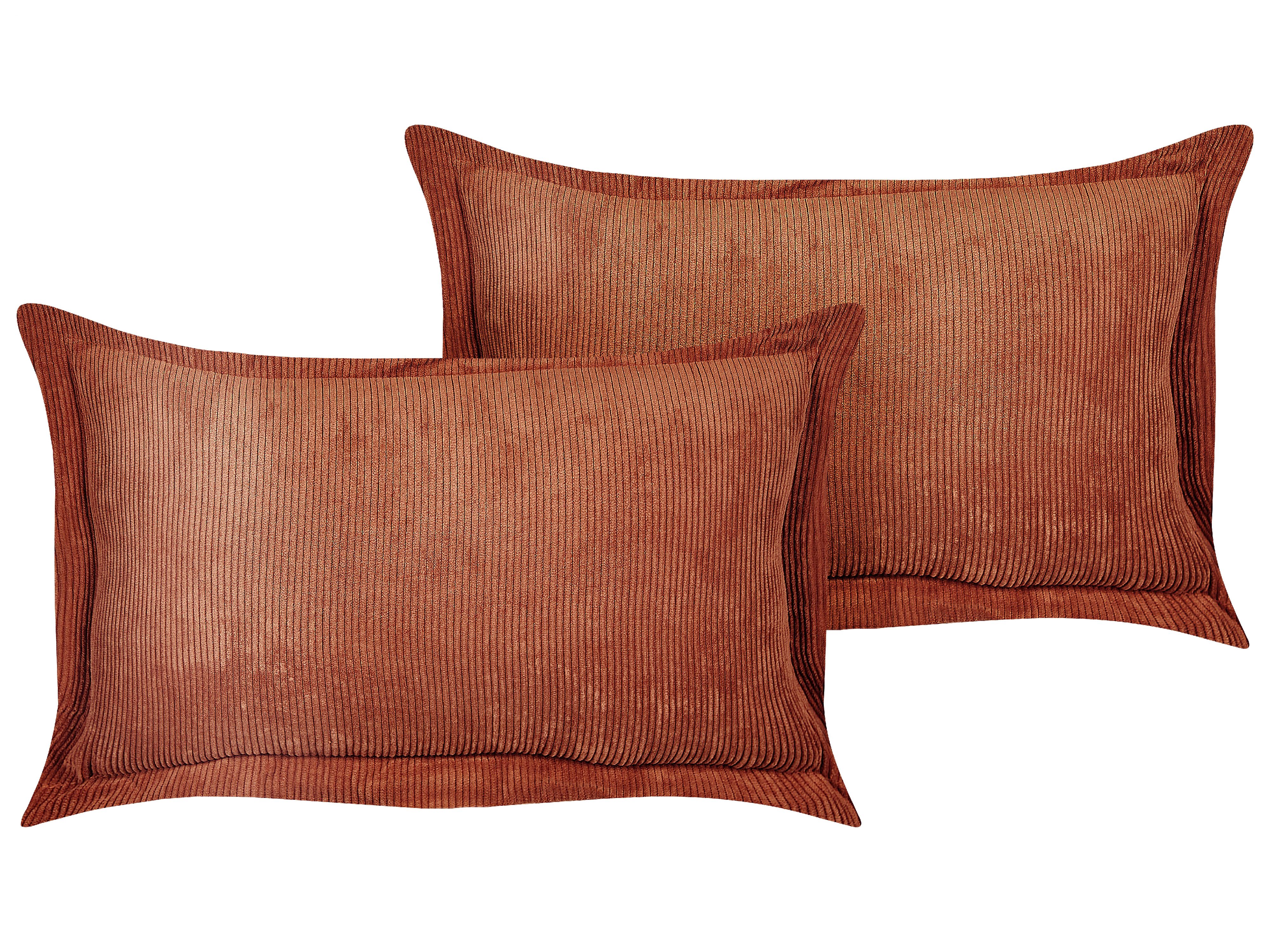 Set of 2 Decorative Cushions ZINNIA Corduroy 47 x 27 cm Golden Brown Solid