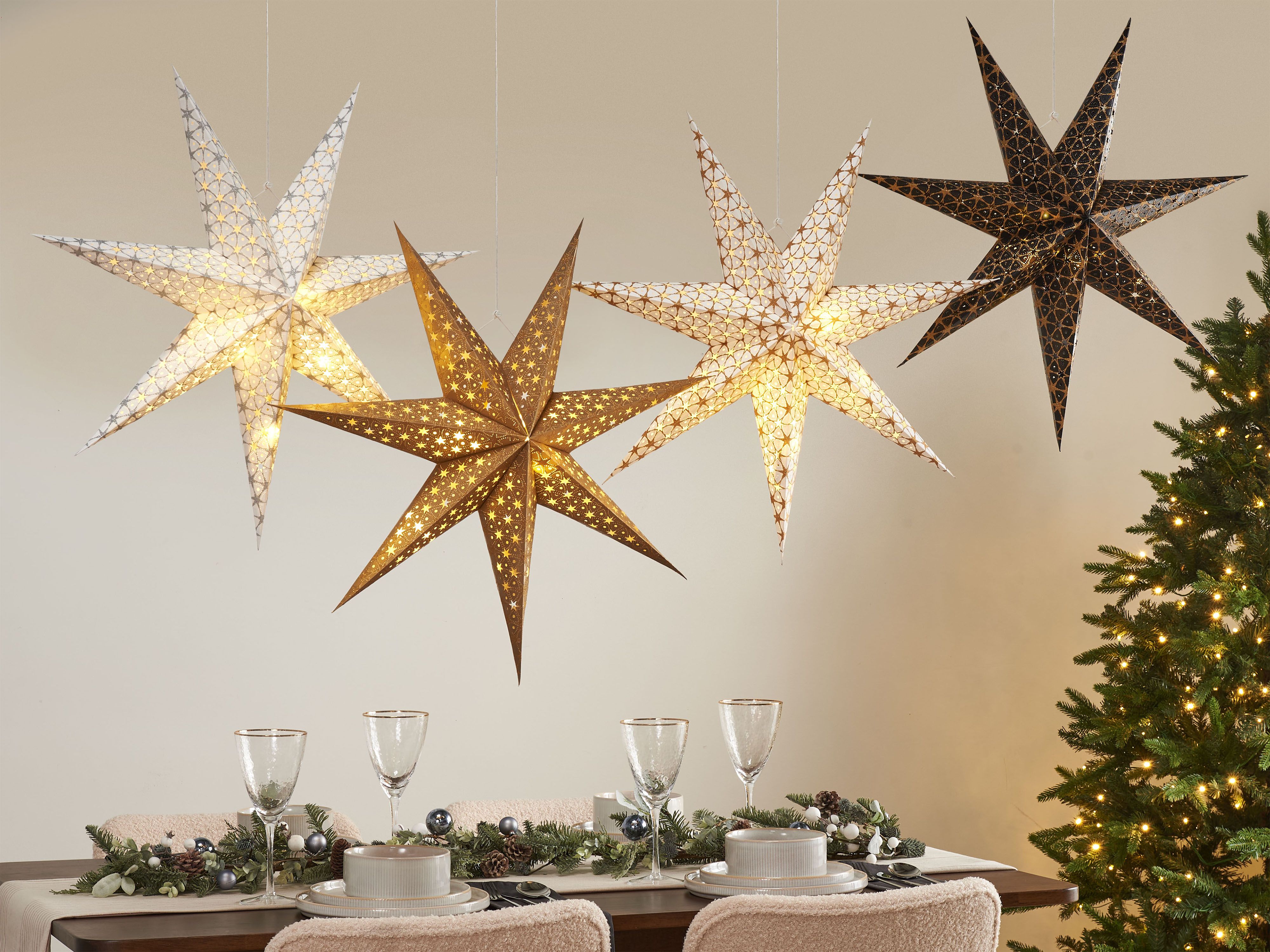 Set of 4 Hanging Decorations LED TRISUL Star 60 cm Multicolour
