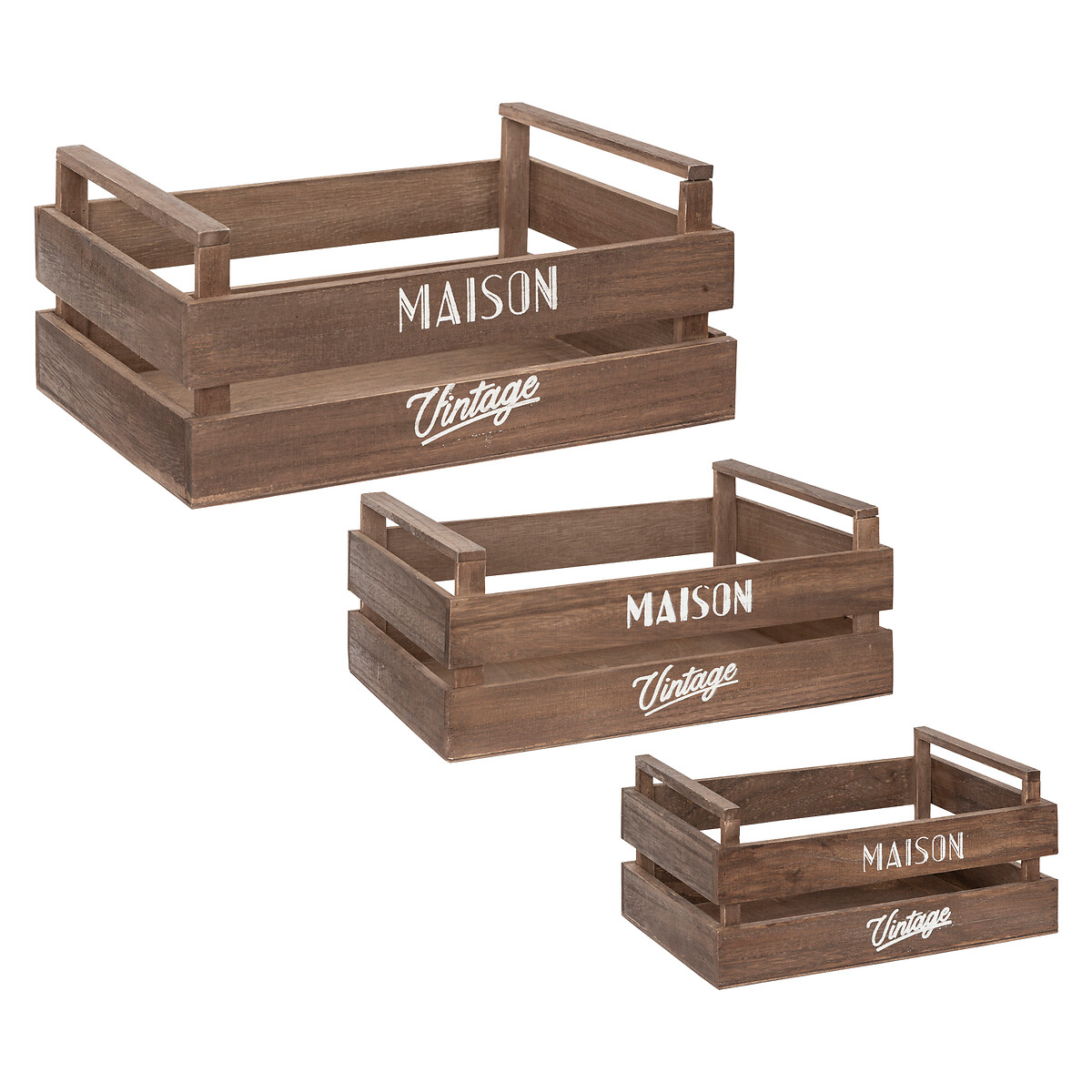 Set of 3 crates Wood, l.23/29/35 cm