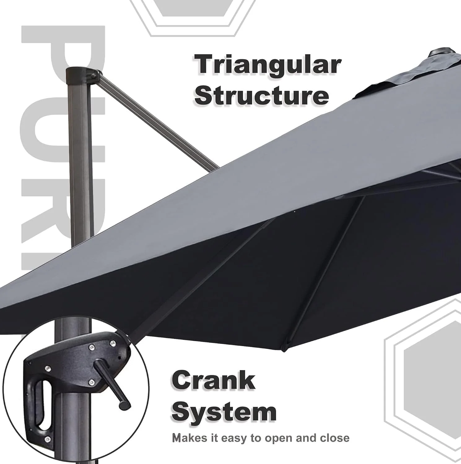 PURPLE LEAF 9 Feet Square Patio Cantilever Umbrella, Light Grey - Image 9 PURPLE LEAF 9 Feet Square Patio Cantilever Umbrella, Light Grey - Image 9
