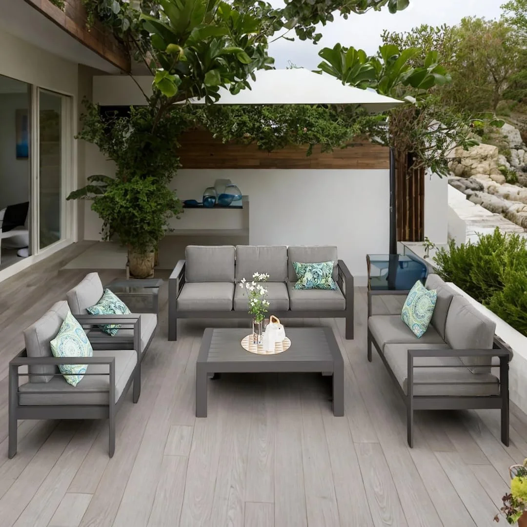 CozyHom 5 Pcs Outdoor Patio Aluminum Furniture Sofa Sets, Outside Patio Conversation Couch Sets With Table&Cushions for Garden Porch, Gray - Image 57