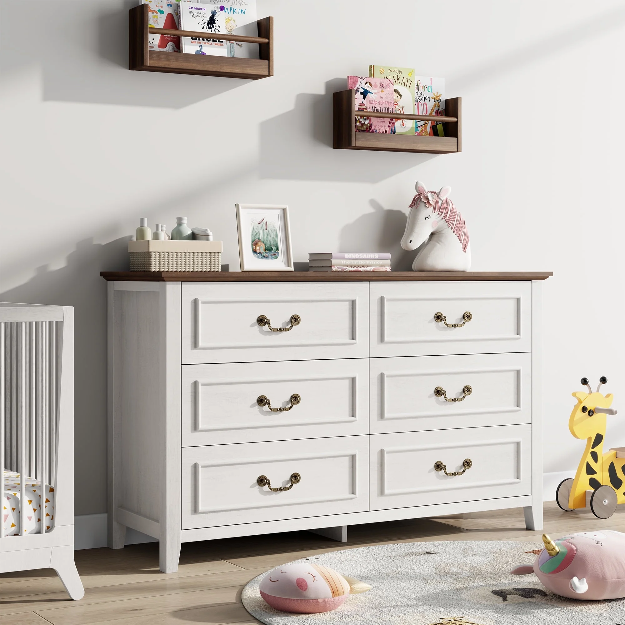GIKPAL White Dresser for Bedroom, 6 Drawers Wood Dresser with Antique Handles, Farmhouse Rustic Chest of Drawers for Bedroom, Living Room, Entryway & Hallway - Image 6