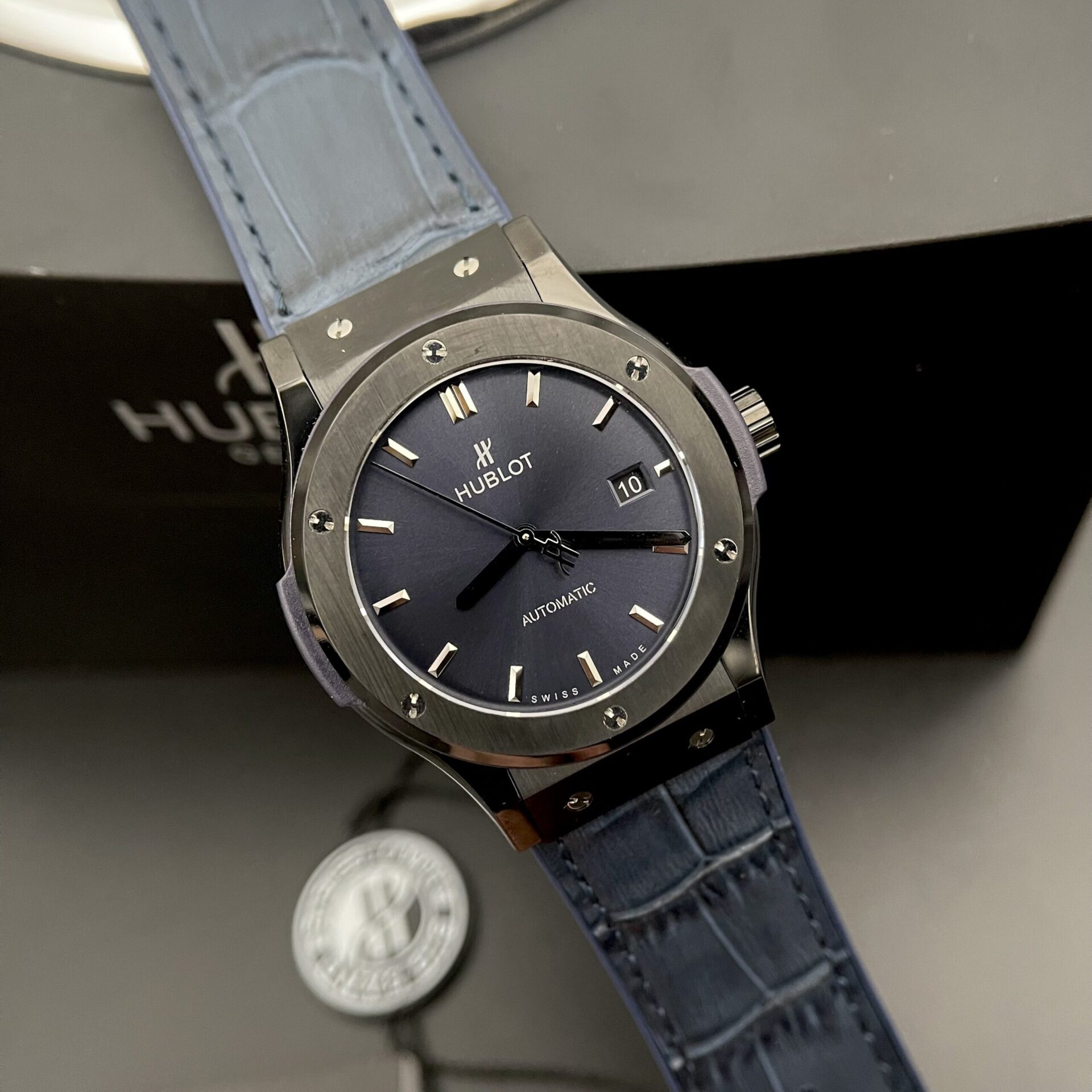 Hublot Replica 1:1 Watch Classic Fusion Blue Dial Black Case HB Factory 42mm - Elite Watch Atelier