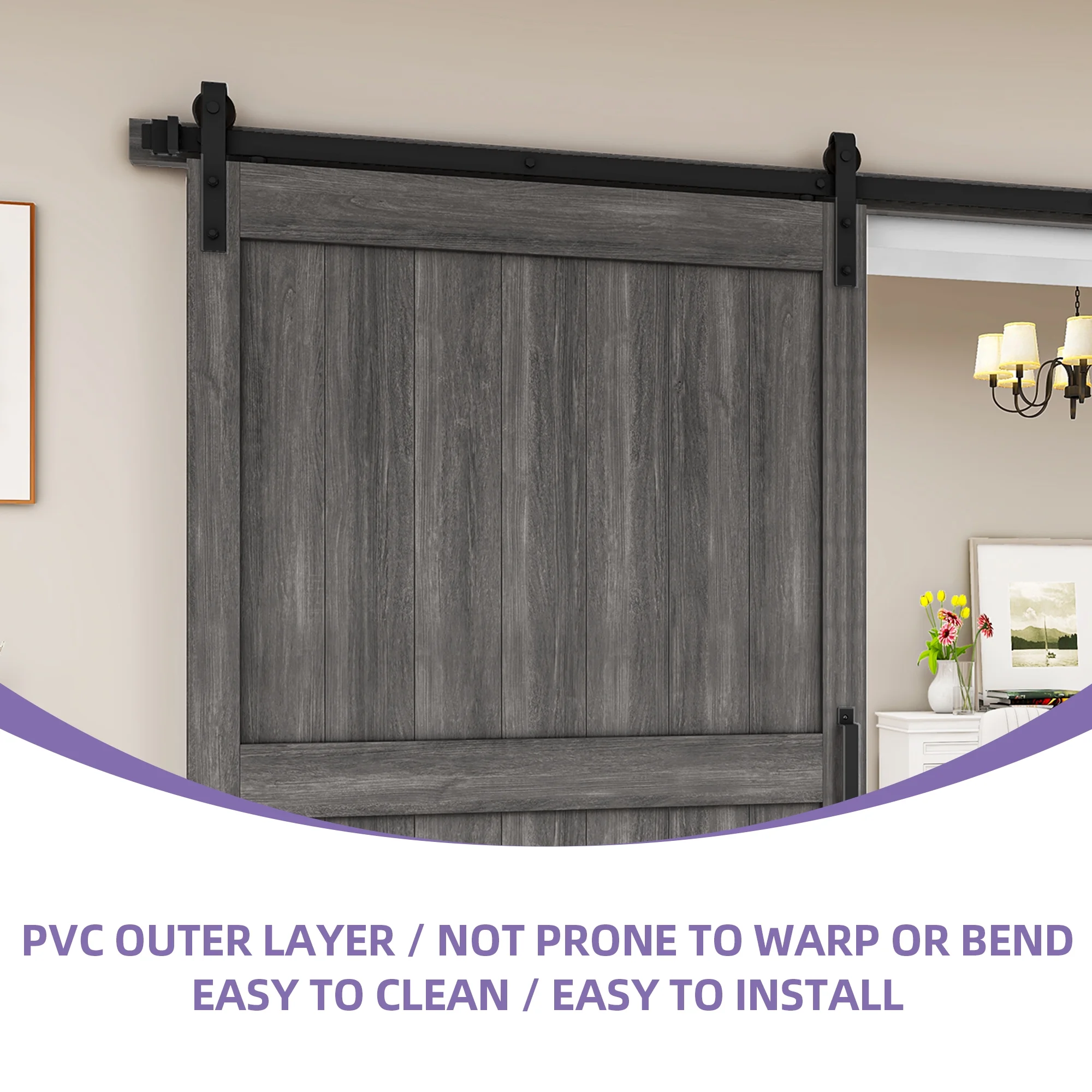 Uforic 48" x 84" Silding Barn Door,with Hardware Kit Rail,and Handle,Pulleys, Gray - Image 2