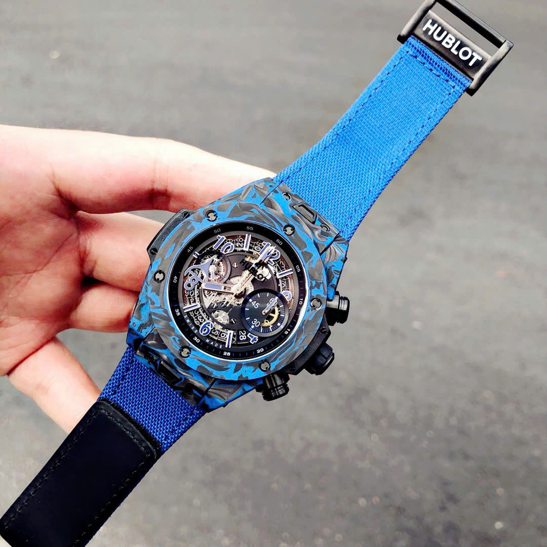 Hublot Big Bang Unico Blue Carbon Replica Watches Best Quality Fabric Strap 45mm - Top club