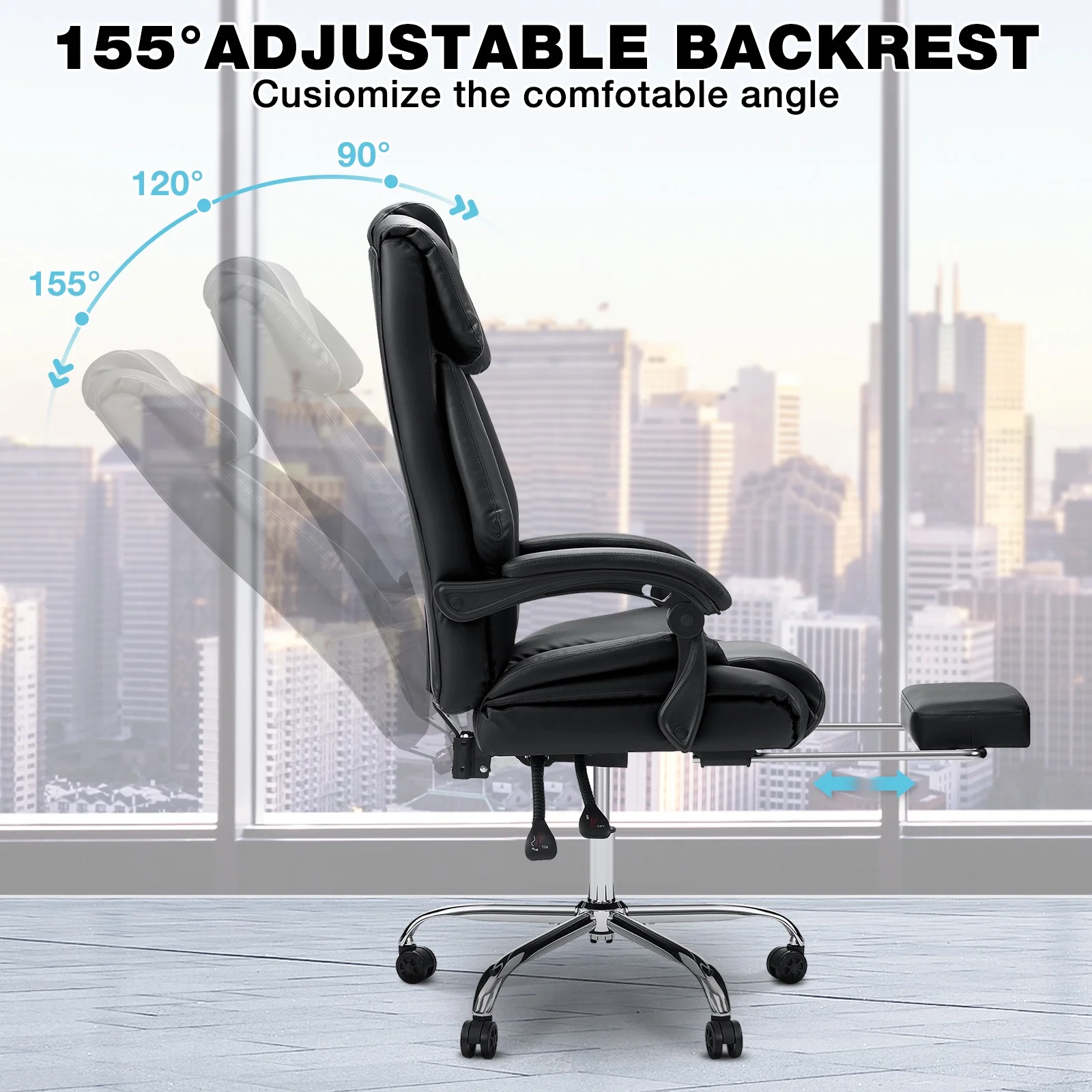 Hoffree Executive Office Chair Big and Tall Office Chair with Footrest Reclining Leather Chair High Back Ergonomic Computer Desk Chair with Lumbar Back Support for Home Office 500lbs, Black - Image 6
