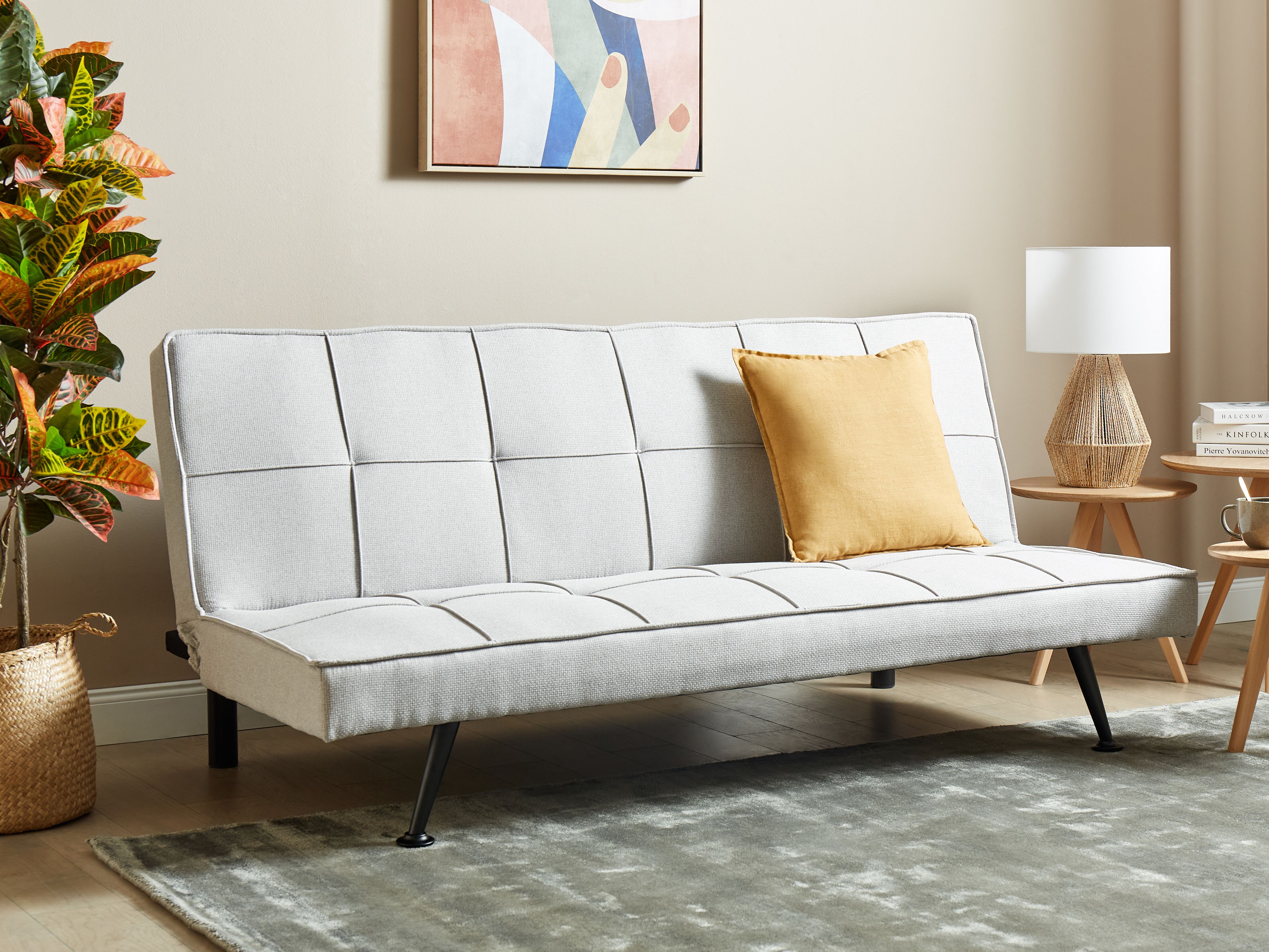 Sofa Bed 3 Seater HASLE Fabric Light Grey