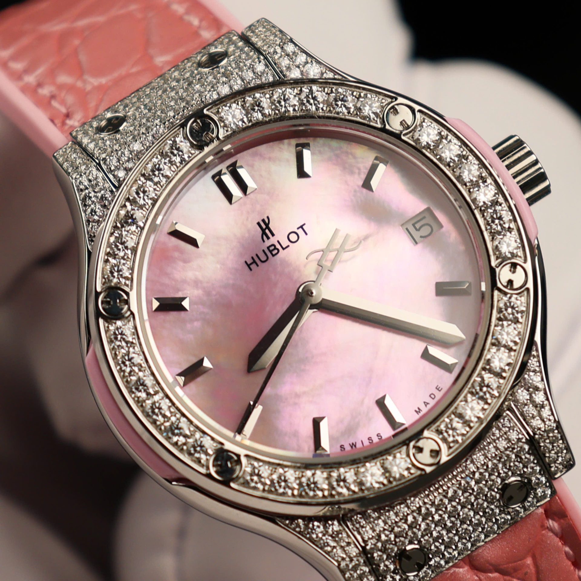 Hublot Classic Fusion Replica Watch Mother Of Pearl Dial + Moissanite Diamonds 33mm - Top club