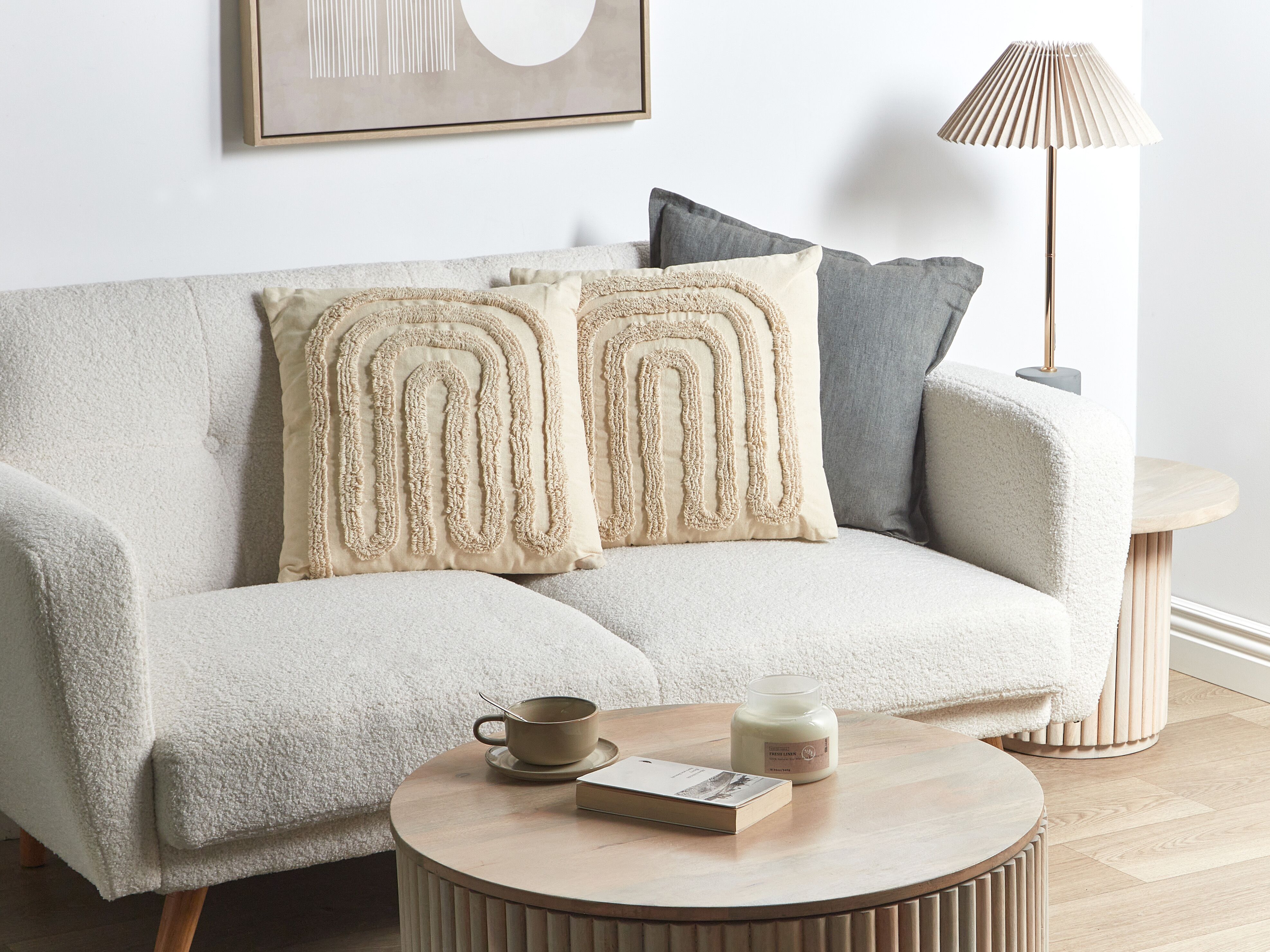 Set of 2 Decorative Cushions TATSOI Cotton 45 x 45 cm Beige Geometric Pattern