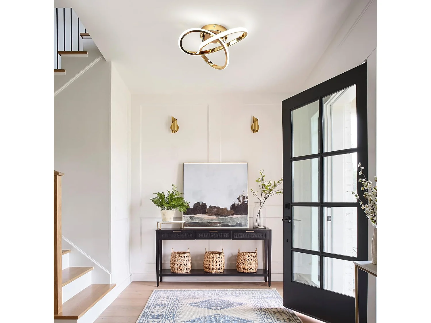 Plafonnier LED 30 W, lumière blanche froide 6 500 K, 3 375 lm, design moderne doré, motif floral, pour salon, chambre, cuisine et couloir.