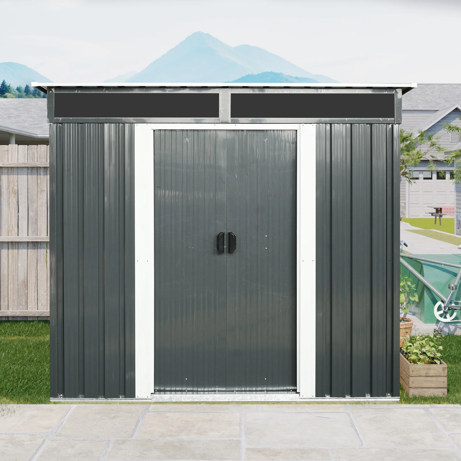 AENKYO Outdoor storage sheds 6FTx5FT Pent roof with Double Lockable Doors for Backyard Patio Lawn - Black
