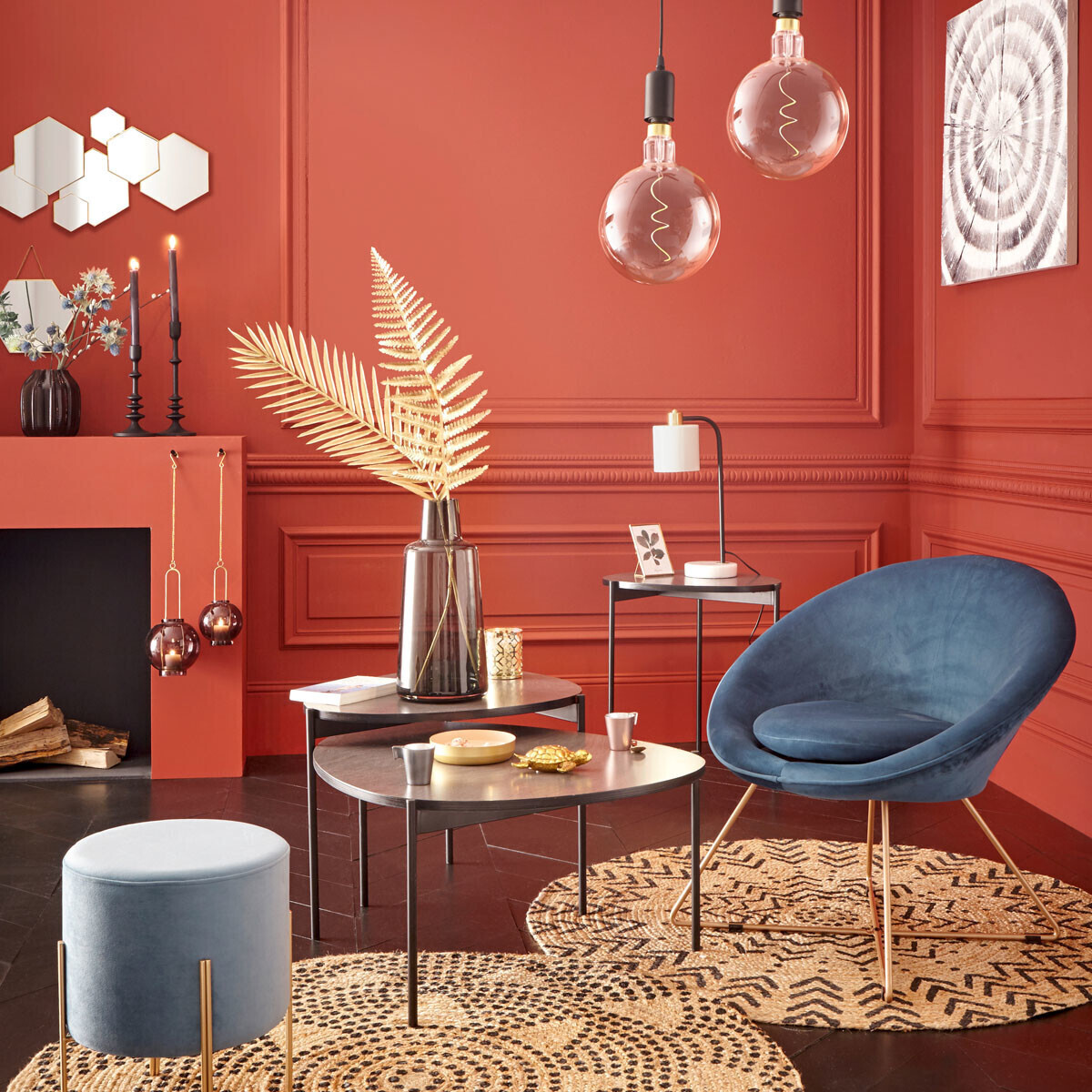 Stool "Living" Velvet, Black