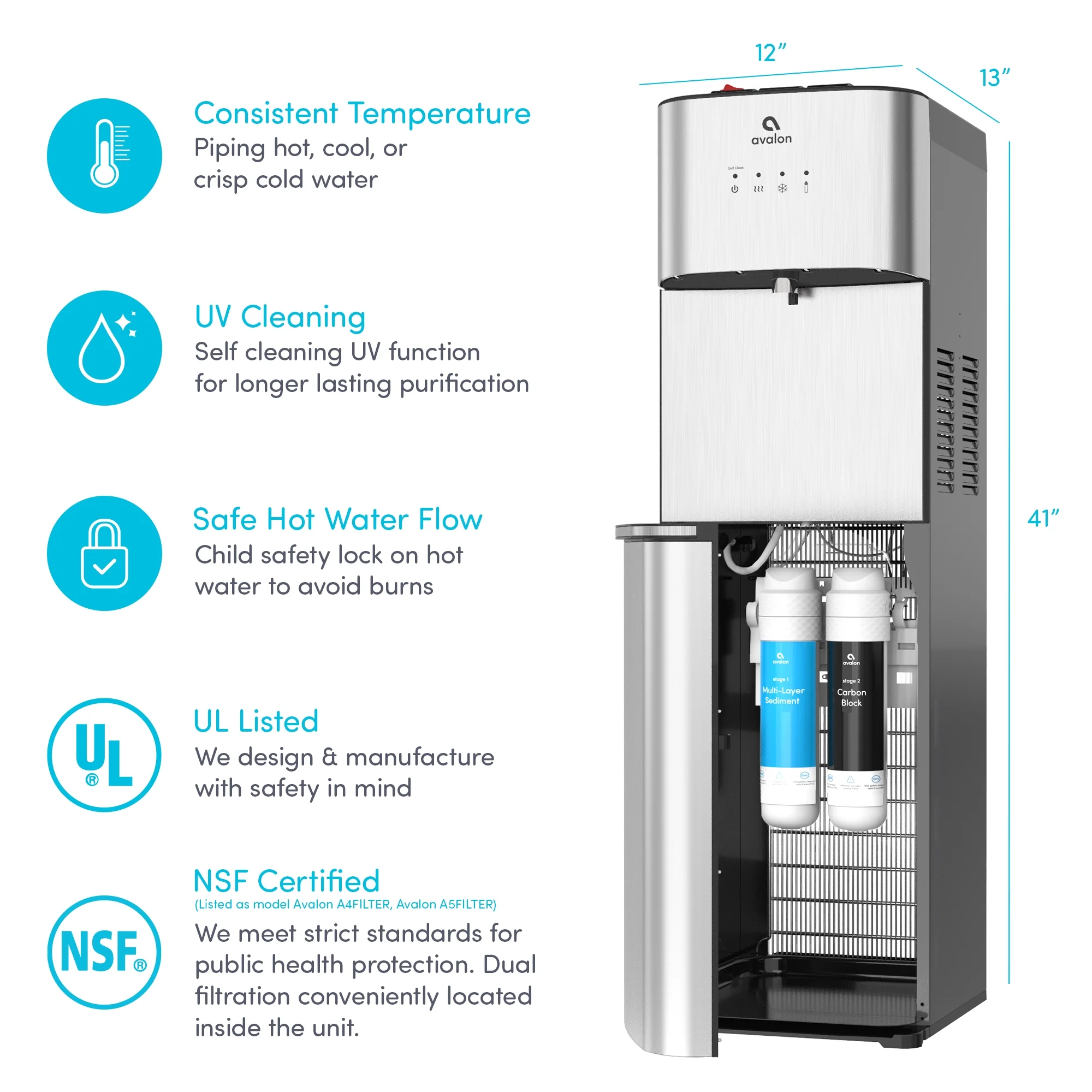 Avalon Self Cleaning Bottleless Water Cooler Dispenser 3 Temperatures