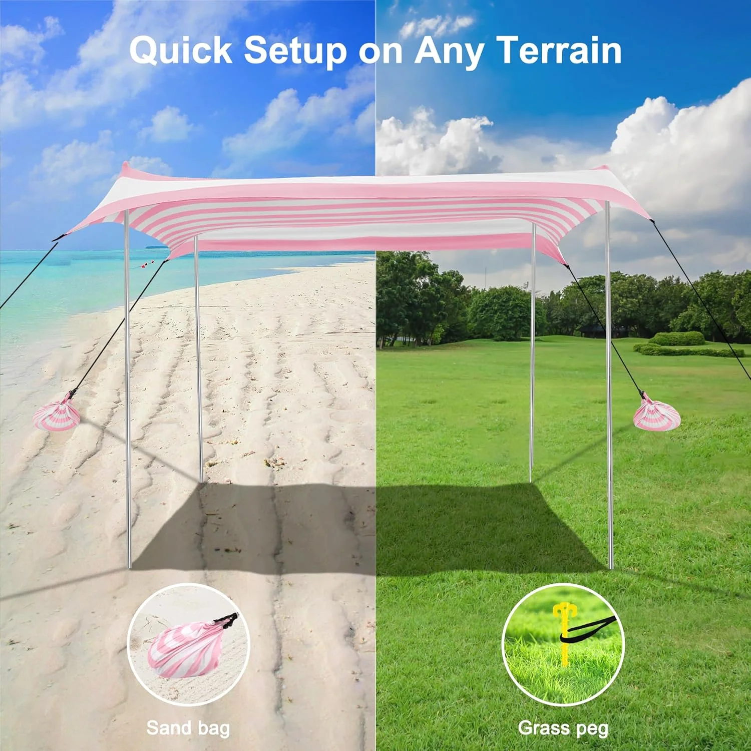 Beach Tent, UPF 50+ Beach Canopy Sun Shade, Portable 10×10 FT Large Pop-Up Beach Tent Sun Shelter with Sand Anchors, Ground Pegs, Easy Setup for Beach, Camping, Park, and Backyard Fun - Image 32