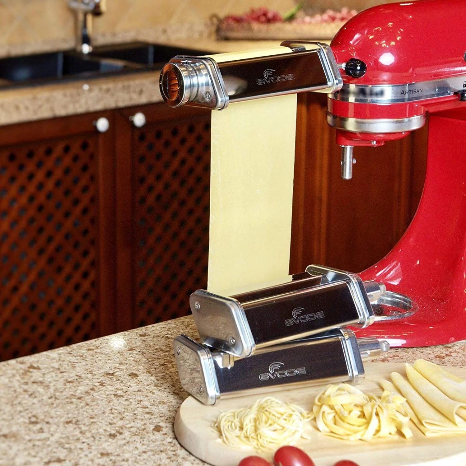 TOCOKEID 3Pcs Stainless Steel Pasta Attachment for KitchenAid Stand Mixer Included Dough Sheet Roller, Spaghetti Cutter and Fettuccine Cutter Maker