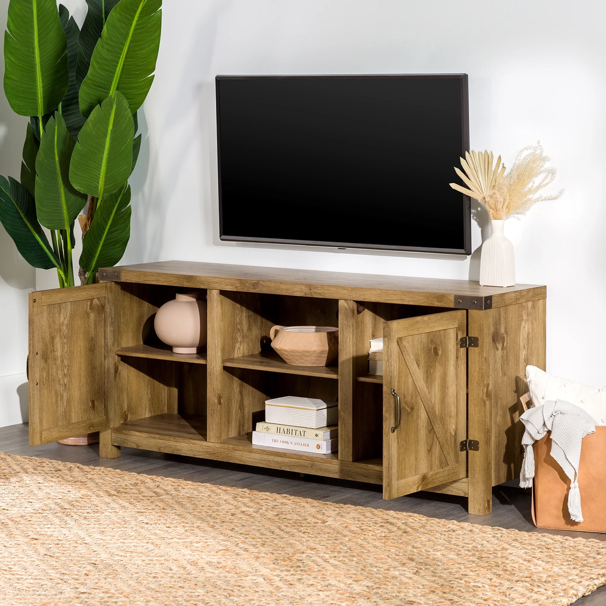 Walker Edison Modern Farmhouse Barn Door TV Stand for TVs up to 65", Grey Wash - Image 45