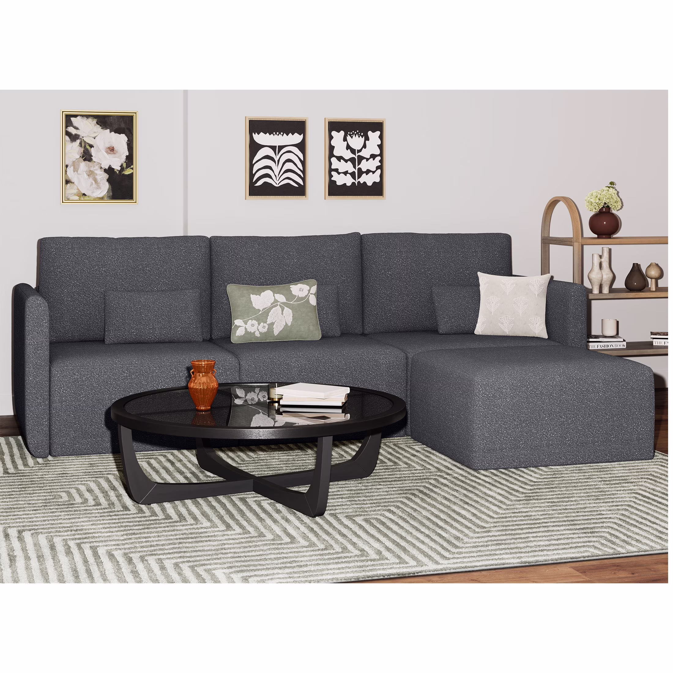 Beautiful Drew Modular Sectional Sofa with Ottoman by Drew Barrymore, Gray Fabric - Image 5
