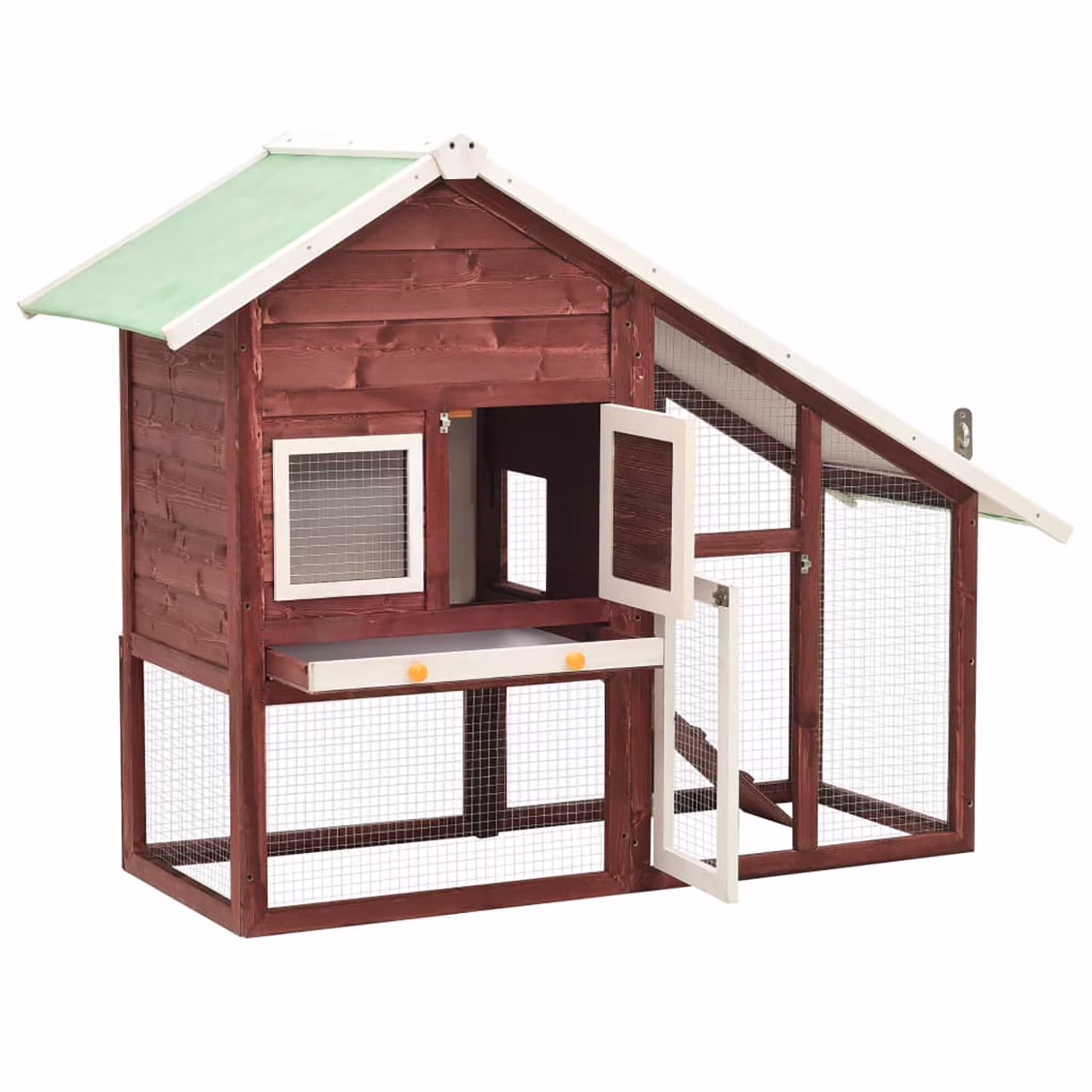 Pefilos 55" 2 Story Rabbit Hutch with Ramp, Tray, Wood Bunny Cage Poultry Chicken Coops, Beige - Image 3