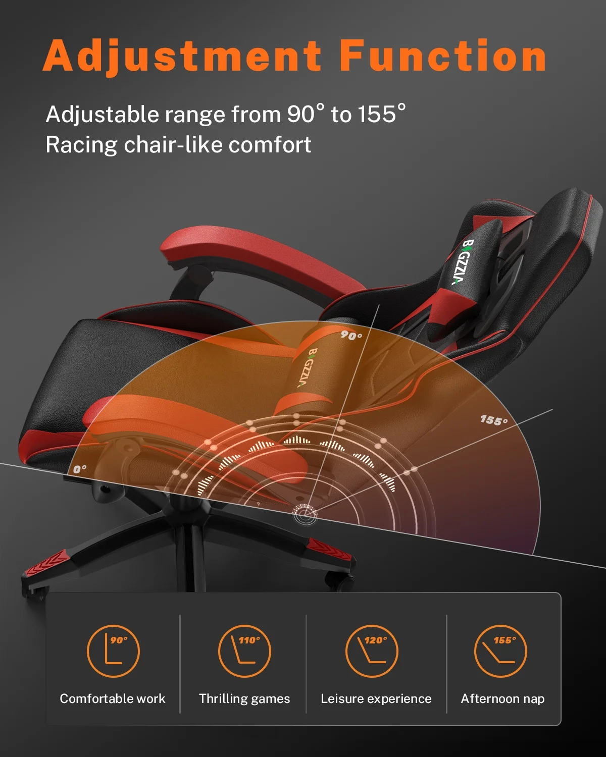 Bigzzia Gaming Chair with Footrest, Gaming Chair for Adult with Headrest and Lumbar Support,Red - Image 6