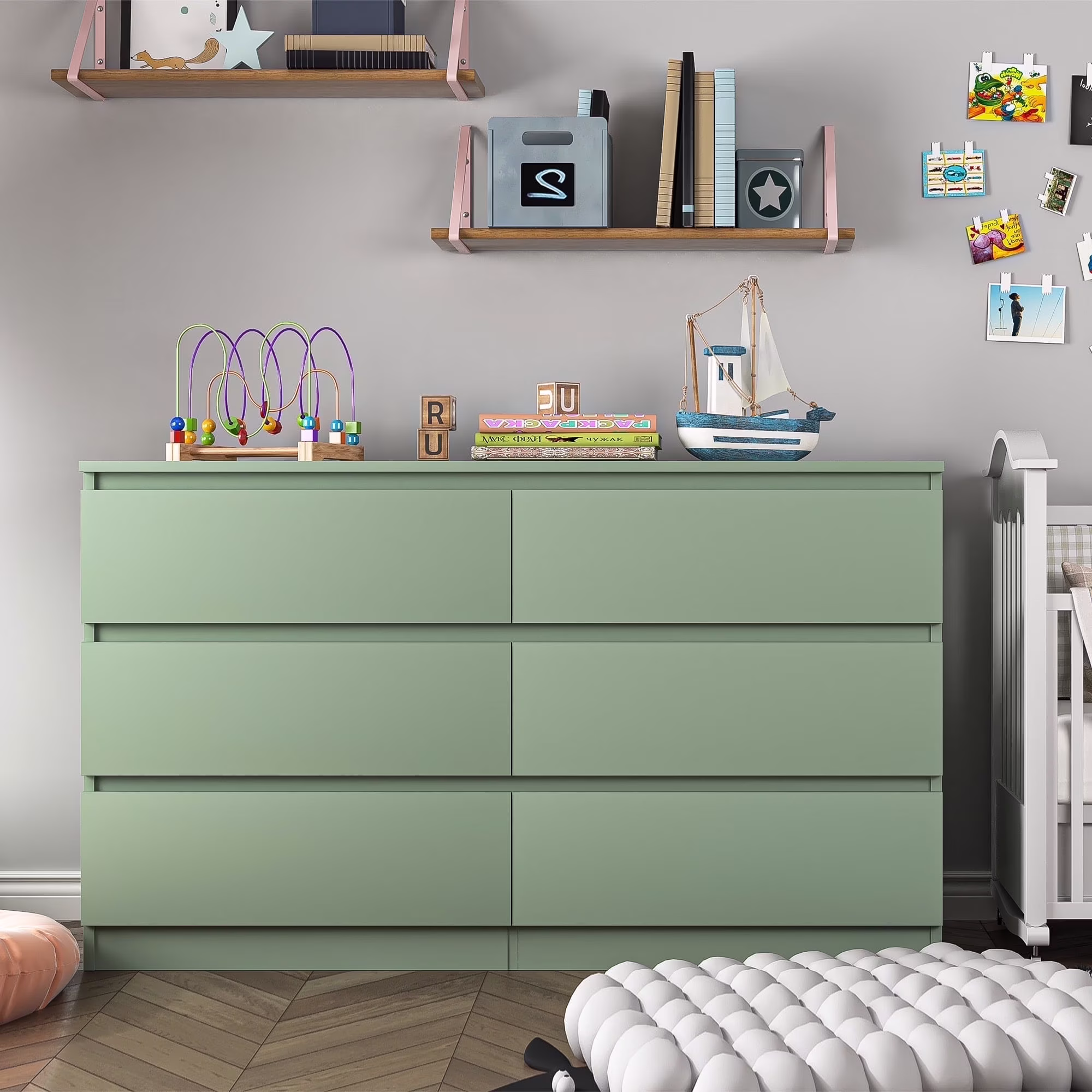 Kadyn White Chest of Drawer, 6 Double Drawer Dresser for Bedroom, Modern Storage Cabinet for Living Room, Dresser - Image 16