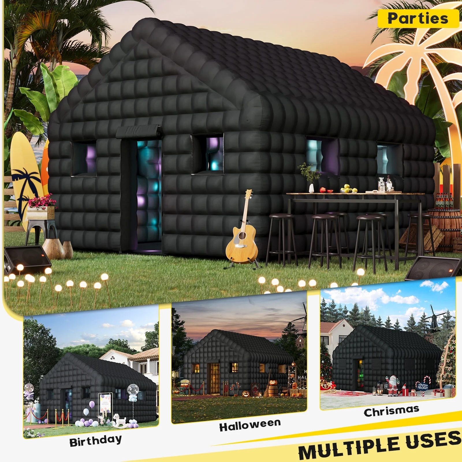 EROMMY Inflatable Nightclub 20x16.5x12 Ft, Inflatable Party Tent with 950w Blower, Inflatable Club Tent for Birthday Party Wedding Backyard Rental Business, Black - Image 6