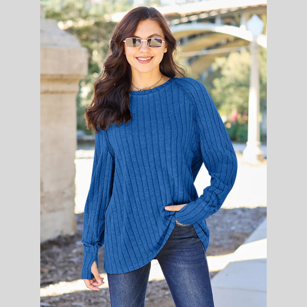 Basic Bae Full Size Ribbed Round Neck Long Sleeve Knit Top - ZKZOOK