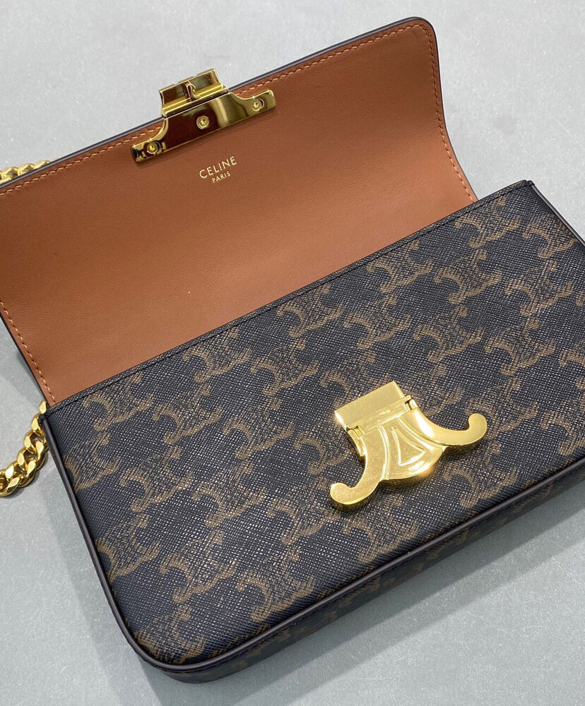 Celine Chain Shoulder Bag Triomphe In Triomphe Canvas Coffee1:1High-quality replica