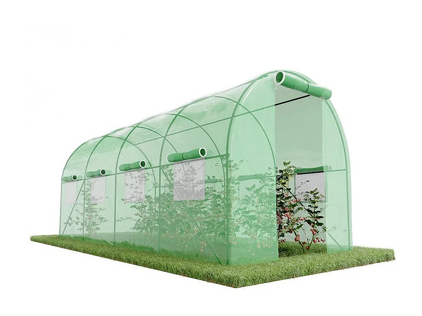 Serre de Jardin Tunnel 9m² - bâche armée - avec fenêtres latérales et porte zipée