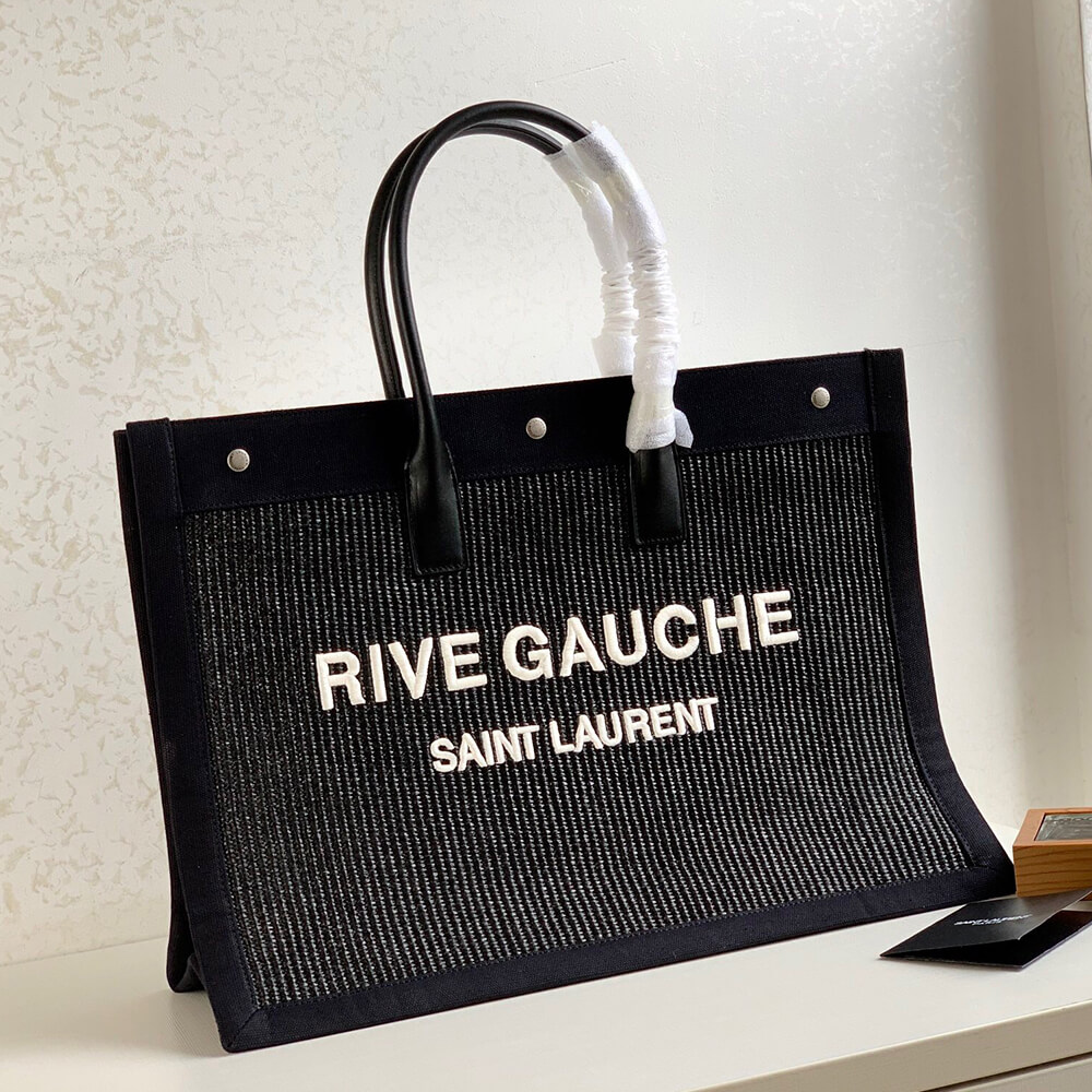 YSL Rive Gauche Large Tote Bag In Embroidered Raffia and Leather1:1High-quality replica