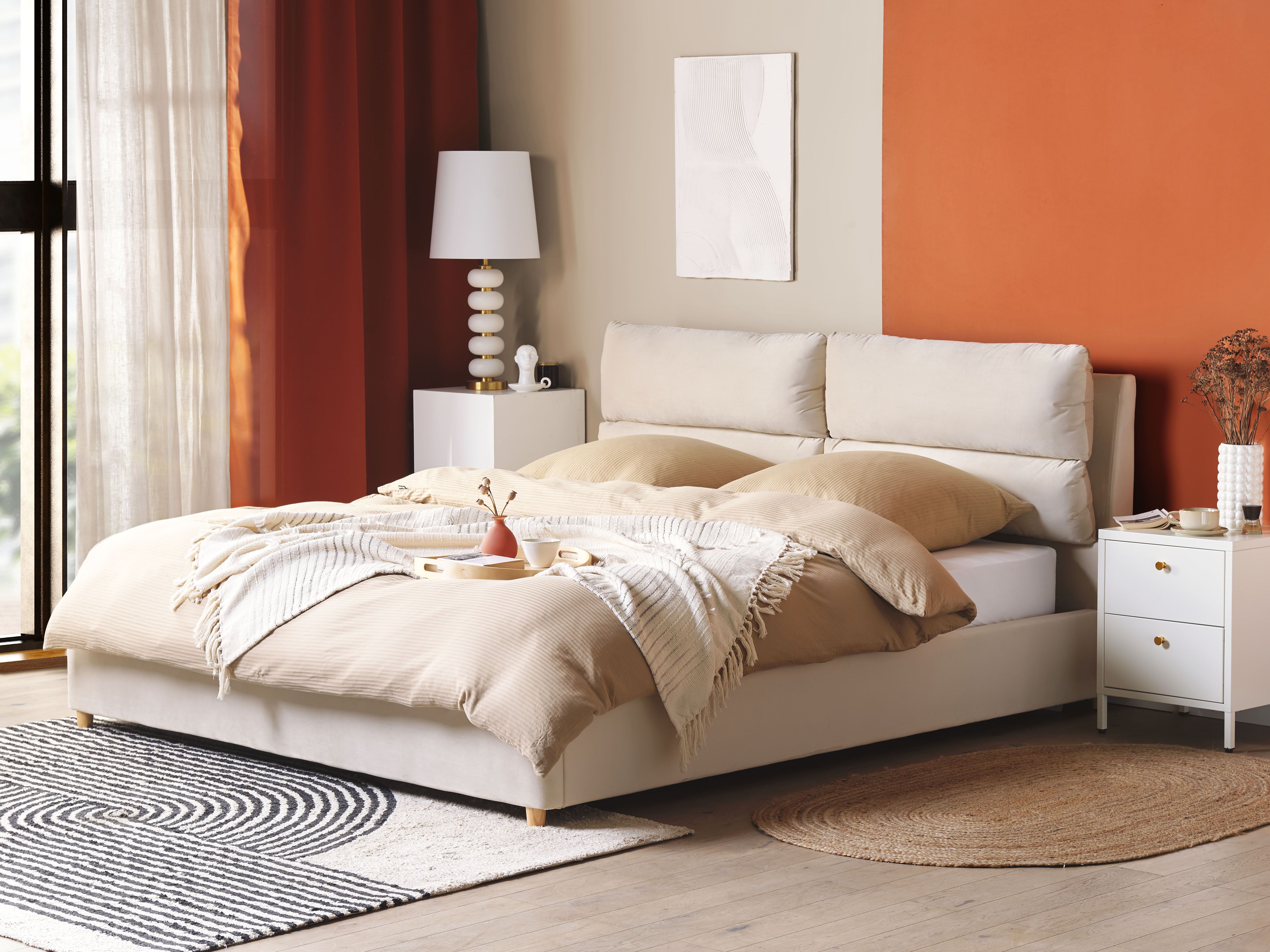 Ottoman Bed Velvet BATILLY 180 x 200 cm (EU Super King) Light Beige