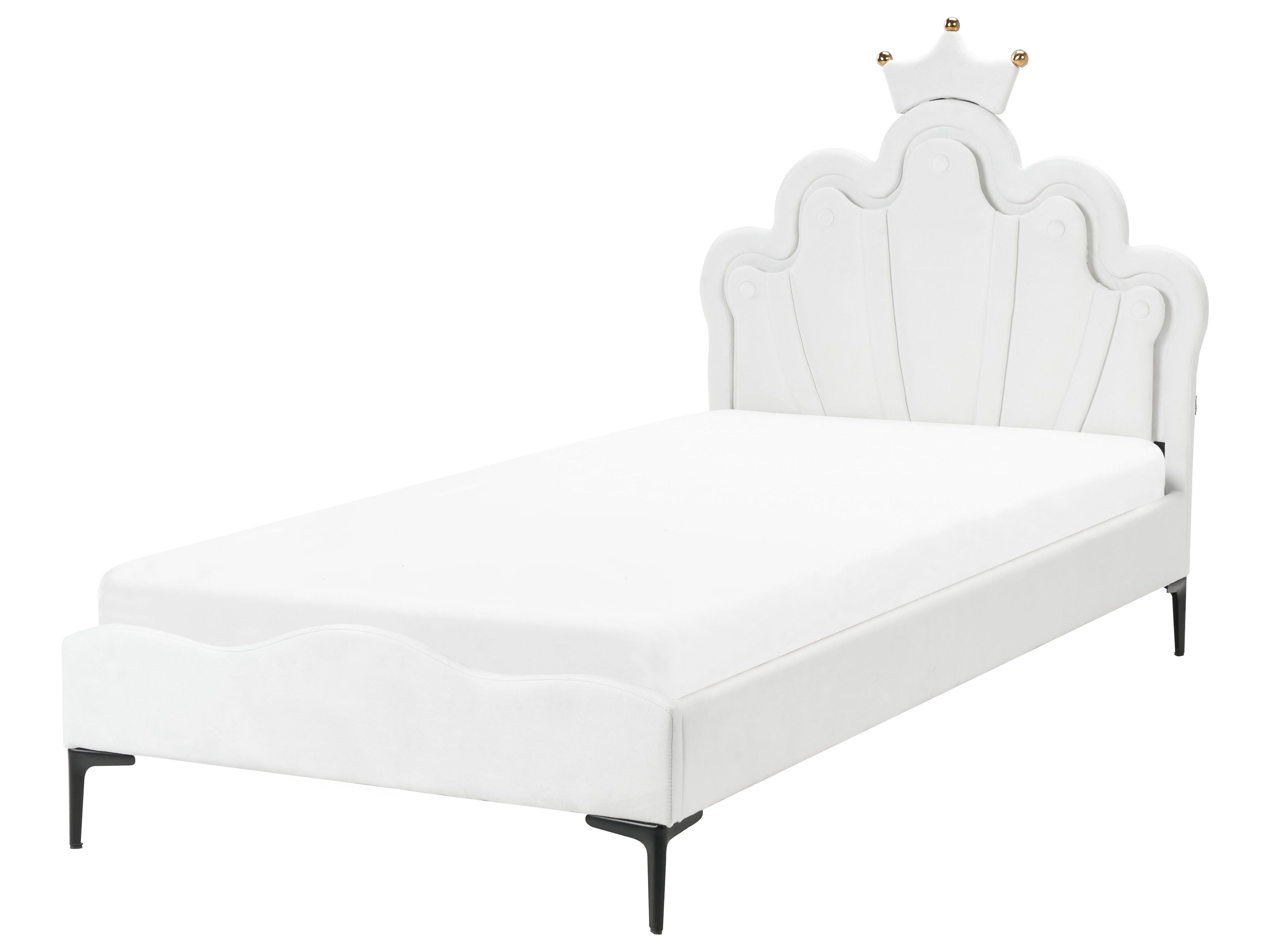 Kids Bed Crown Velvet RUBIAN 90 x 200 cm (EU Single) with LED Lights White