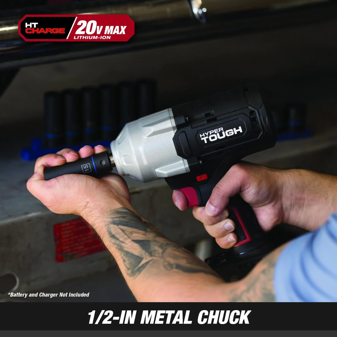 Hyper Tough 20V Max Brushless 1/2-inch High-Torque Cordless Impact Wrench with 4.0Ah Lithium-Ion Battery and Charger - Image 21