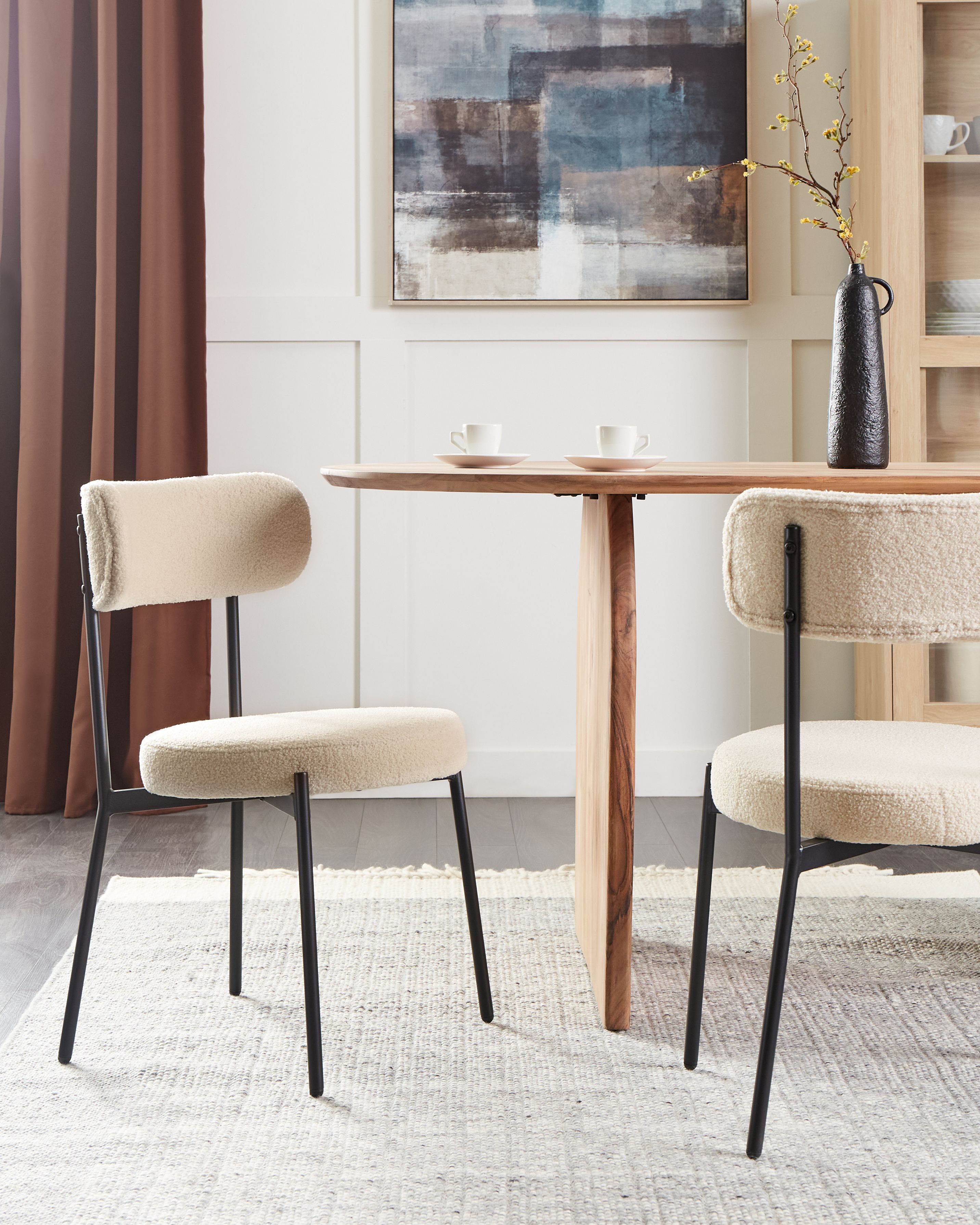 Set of 2 Dining Chairs ALLISON Boucle Light Beige