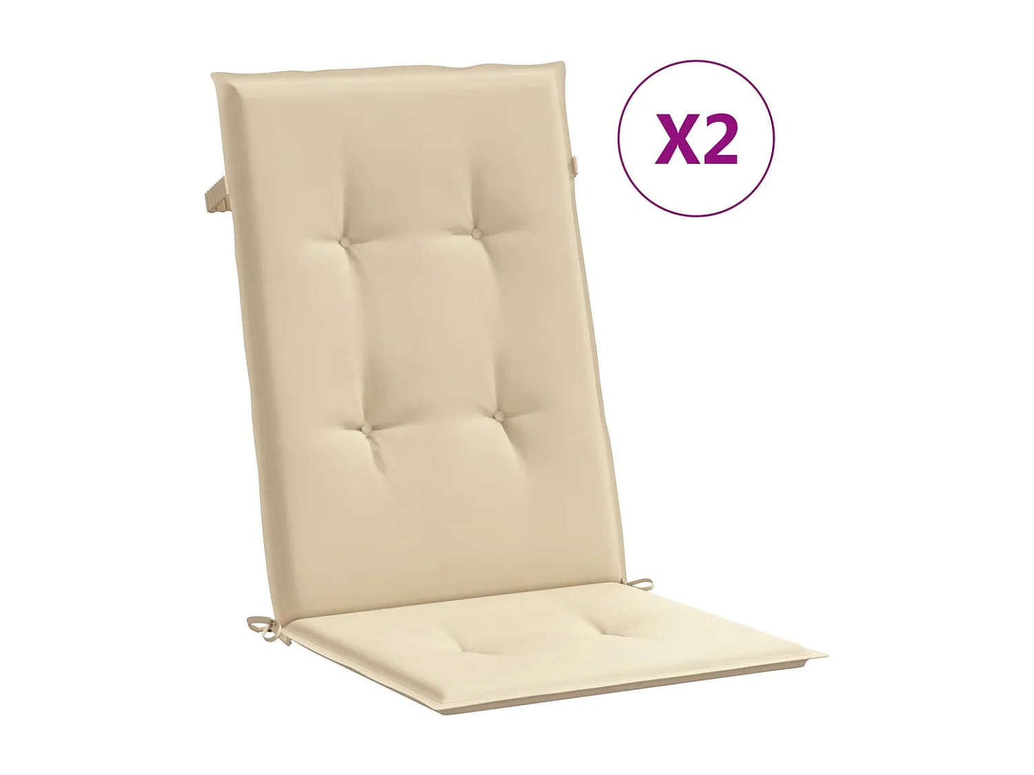 Coussins de chaise de jardin dossier haut lot de 2 beige tissu