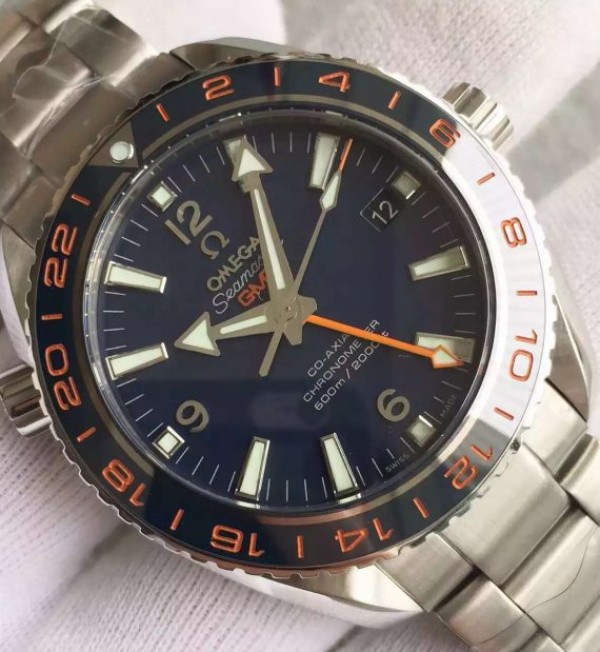 Replica Omega Planet Ocean GMT Goodplanet Blue Bezel Orange Marker Blue Dial SS Bracelet A8605 - Top club